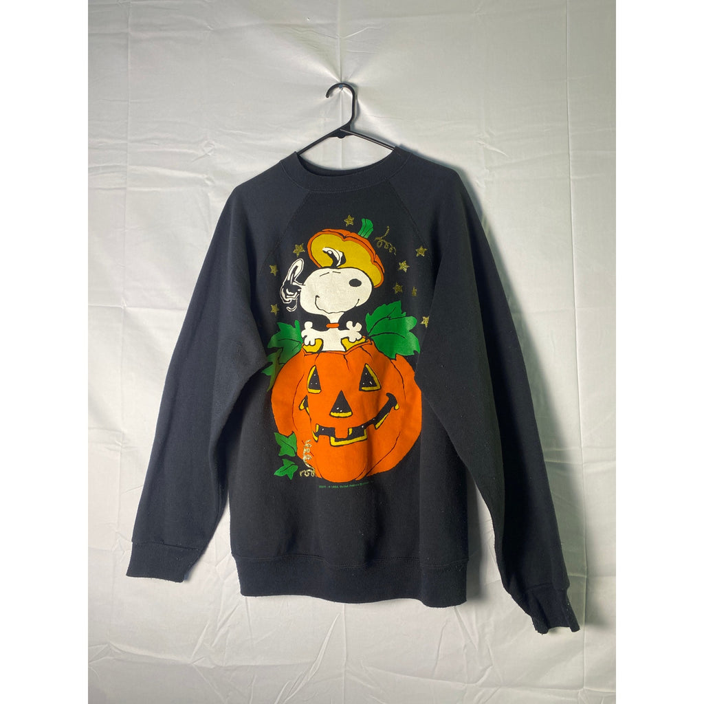 Vintage 90s Snoopy Peanuts Pumpkin Crewneck Black Pullover Sweater Men's Large
