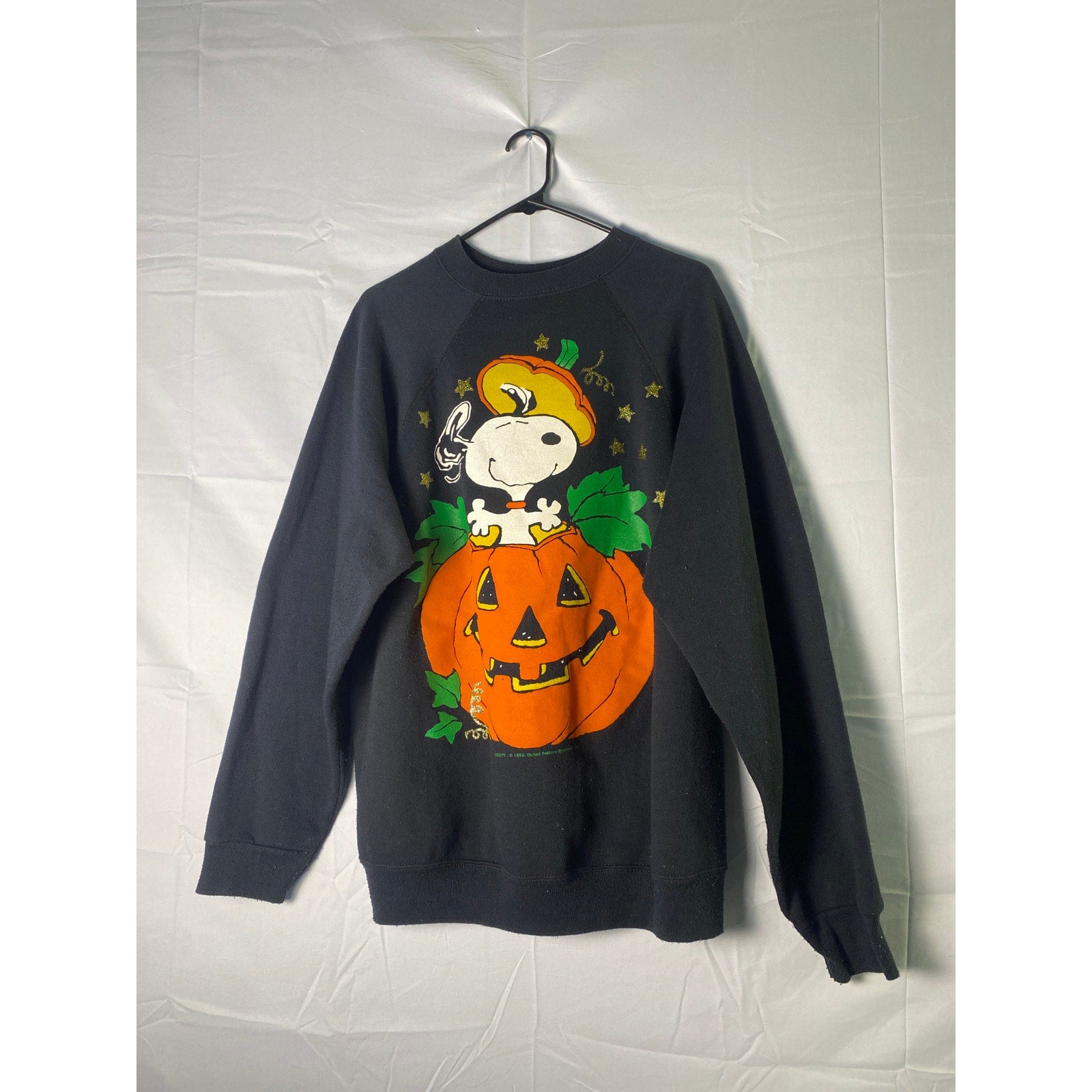 Vintage 90s Snoopy Peanuts Pumpkin Crewneck Black Pullover Sweater Men's Large