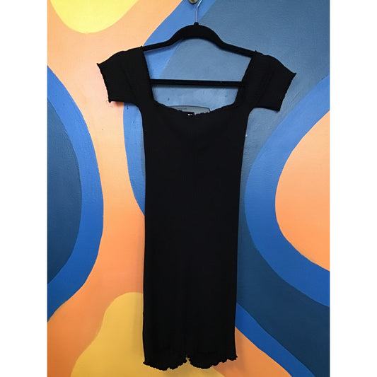 Forever 21 Black Knit Mini Dress Back Full Zip Sexy Women's Size Small