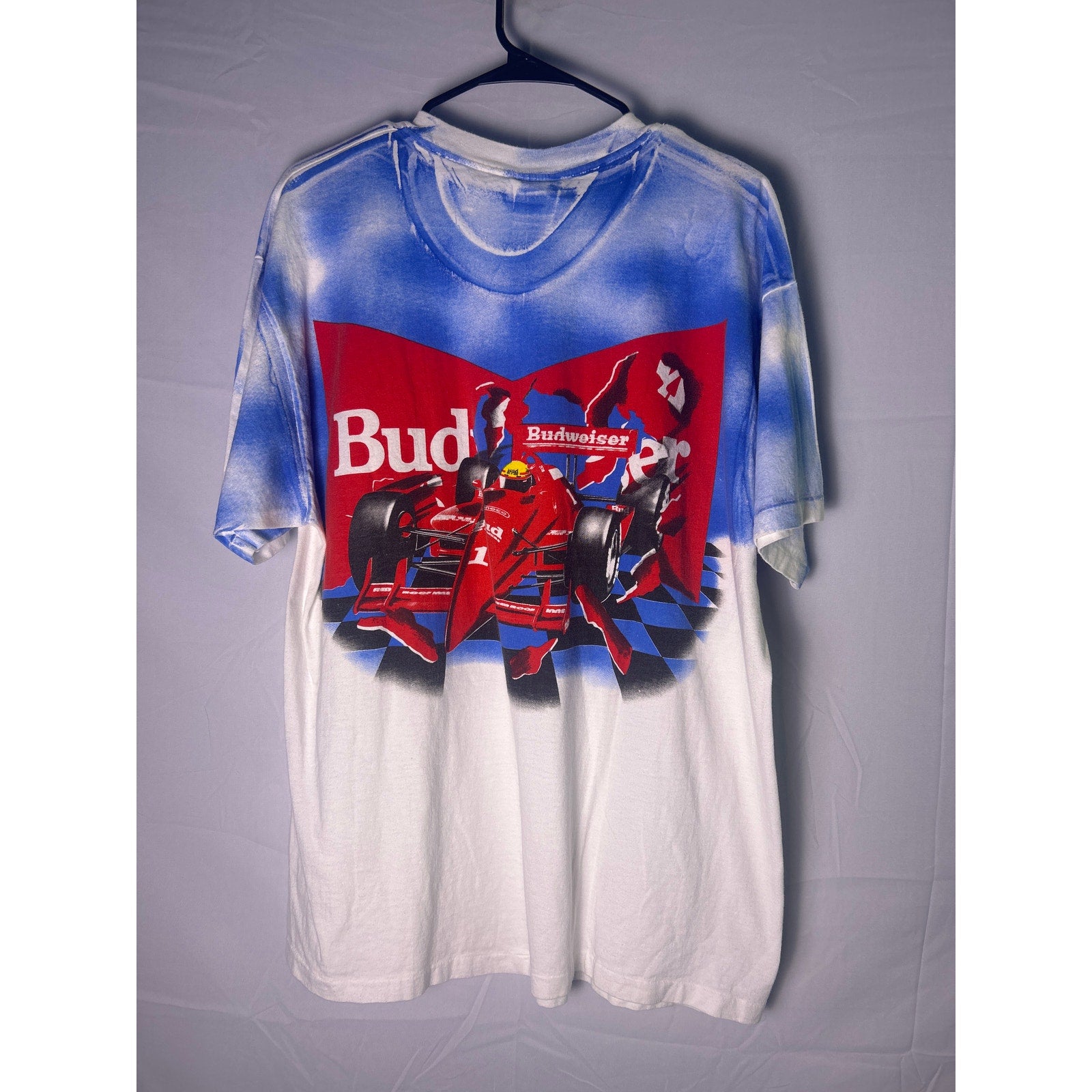 Vintage Budweiser All Over Print Sand Bag Single Stitch Indy T-shirt Men's XL