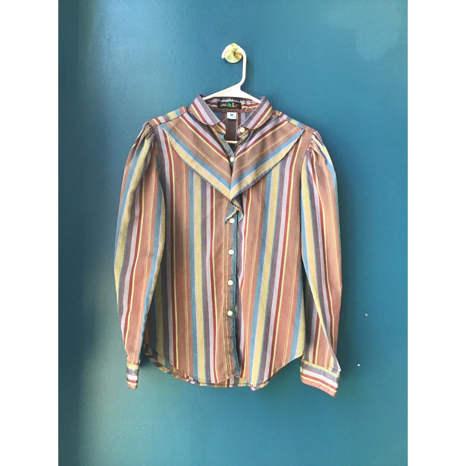 Vintage chic by H.l.S Multicolor Striped Button Up Long Sleeve Shirt Size Medium