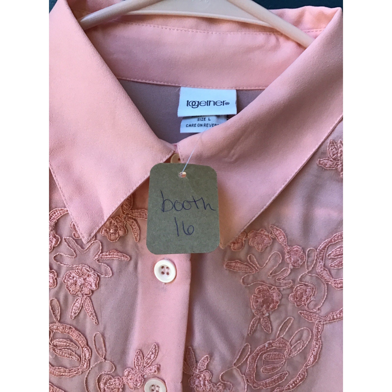 Together Button Up Long Sleeve Floral Lace Nude Pink Blouse Women's Size Large