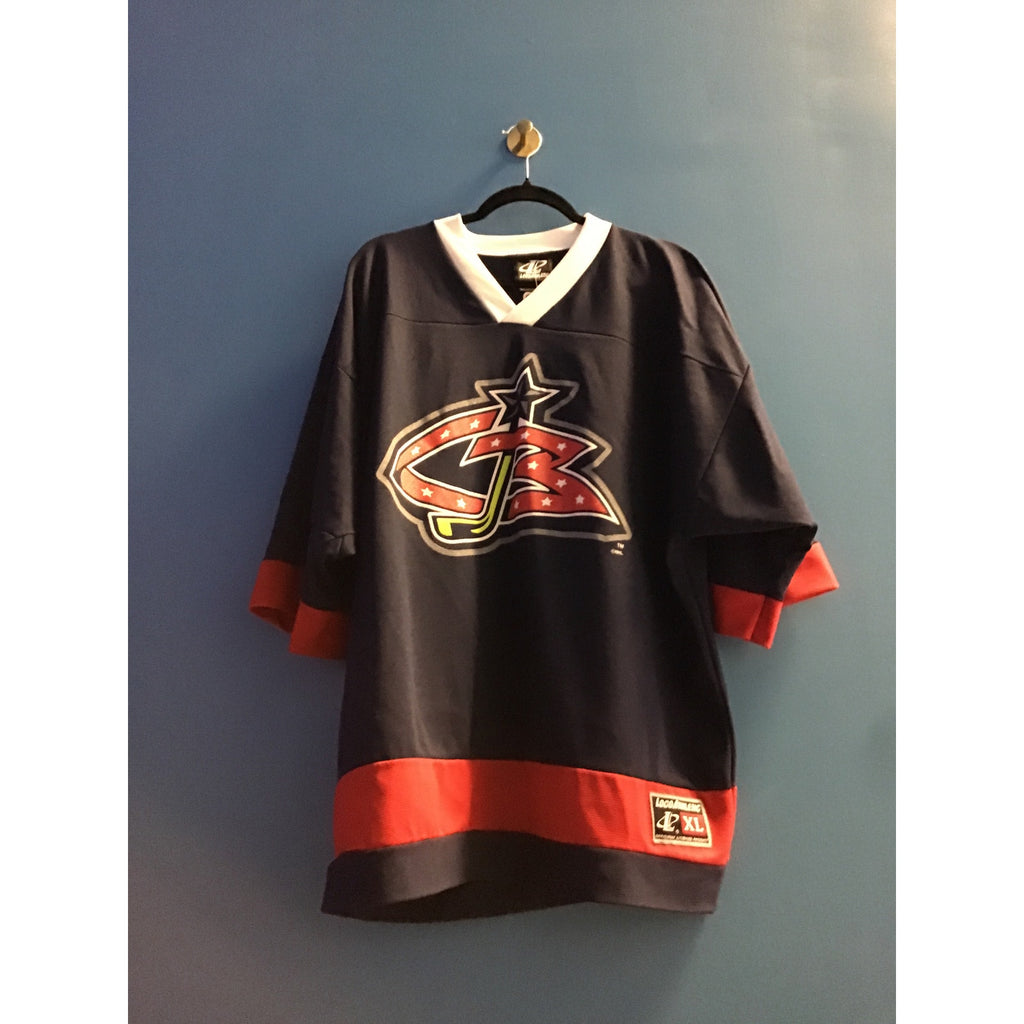 Vintage  Logo Athletic Columbus Blue Jackets Hockey Jersey Blue V-neck Men's XL