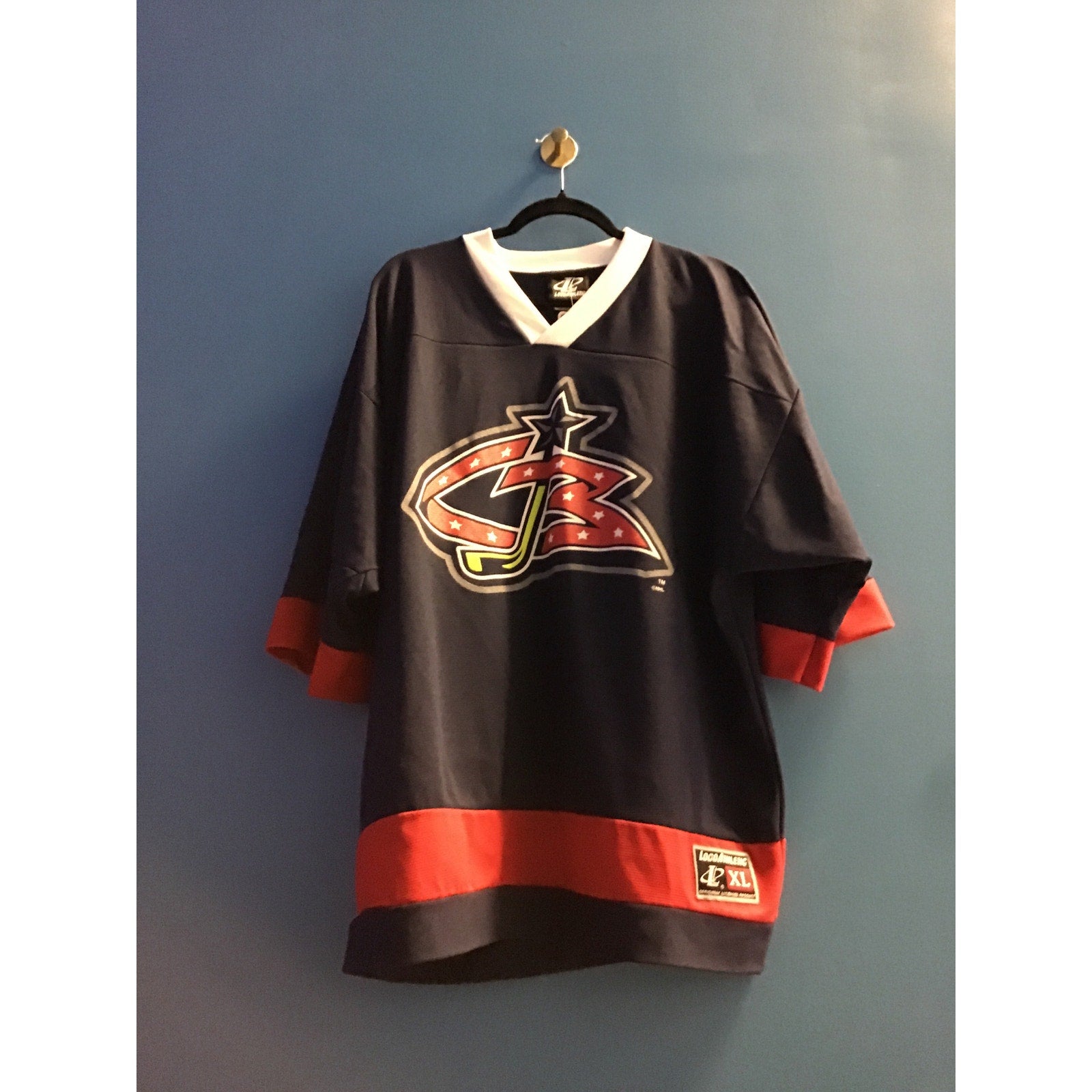 Vintage  Logo Athletic Columbus Blue Jackets Hockey Jersey Blue V-neck Men's XL
