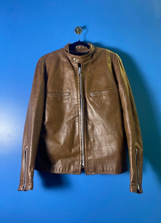 Vintage Reed Brown Sherpa Full Zip Leather Jacket Zip Pockets Men's Size Large