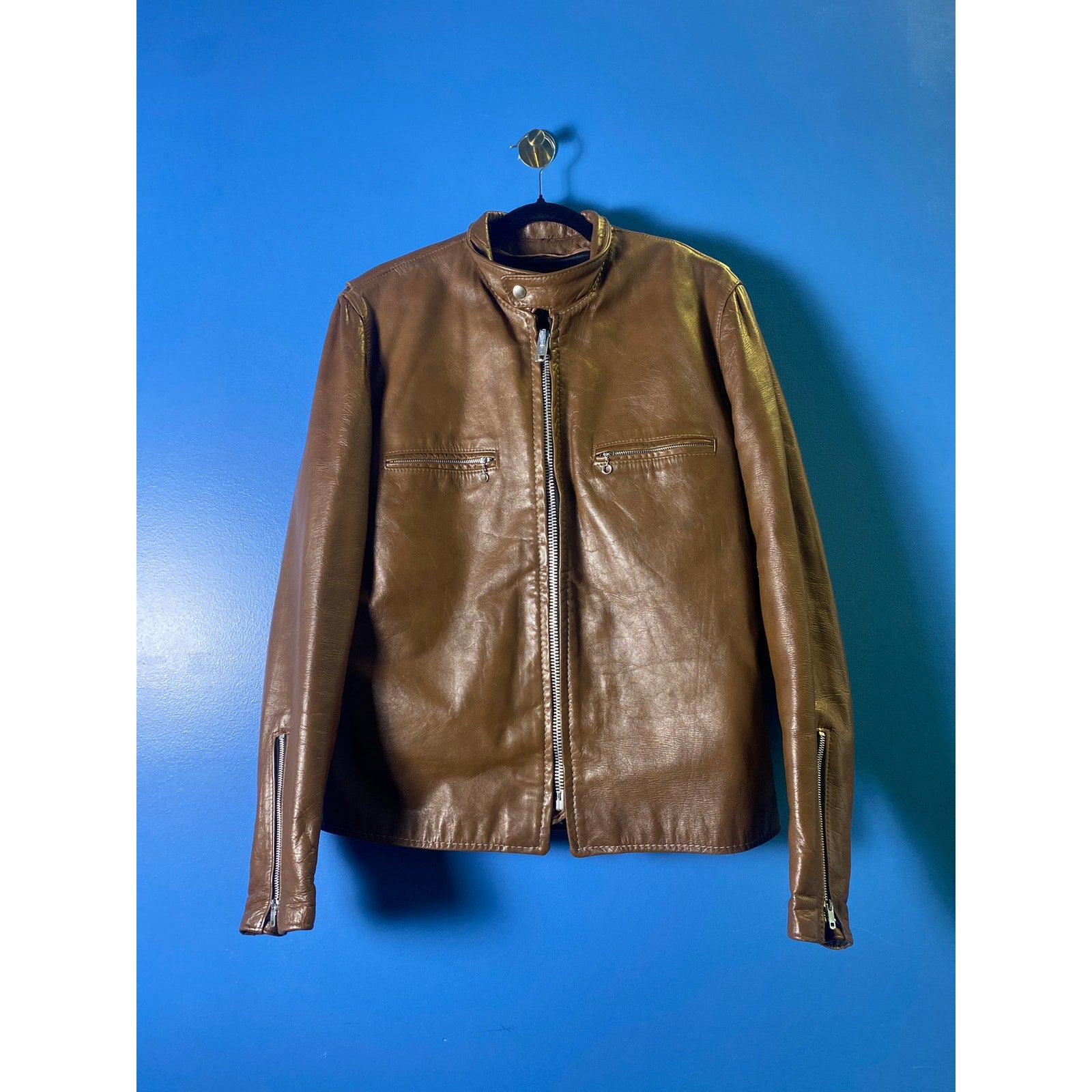 Vintage Reed Brown Sherpa Full Zip Leather Jacket Zip Pockets Men's Size Large