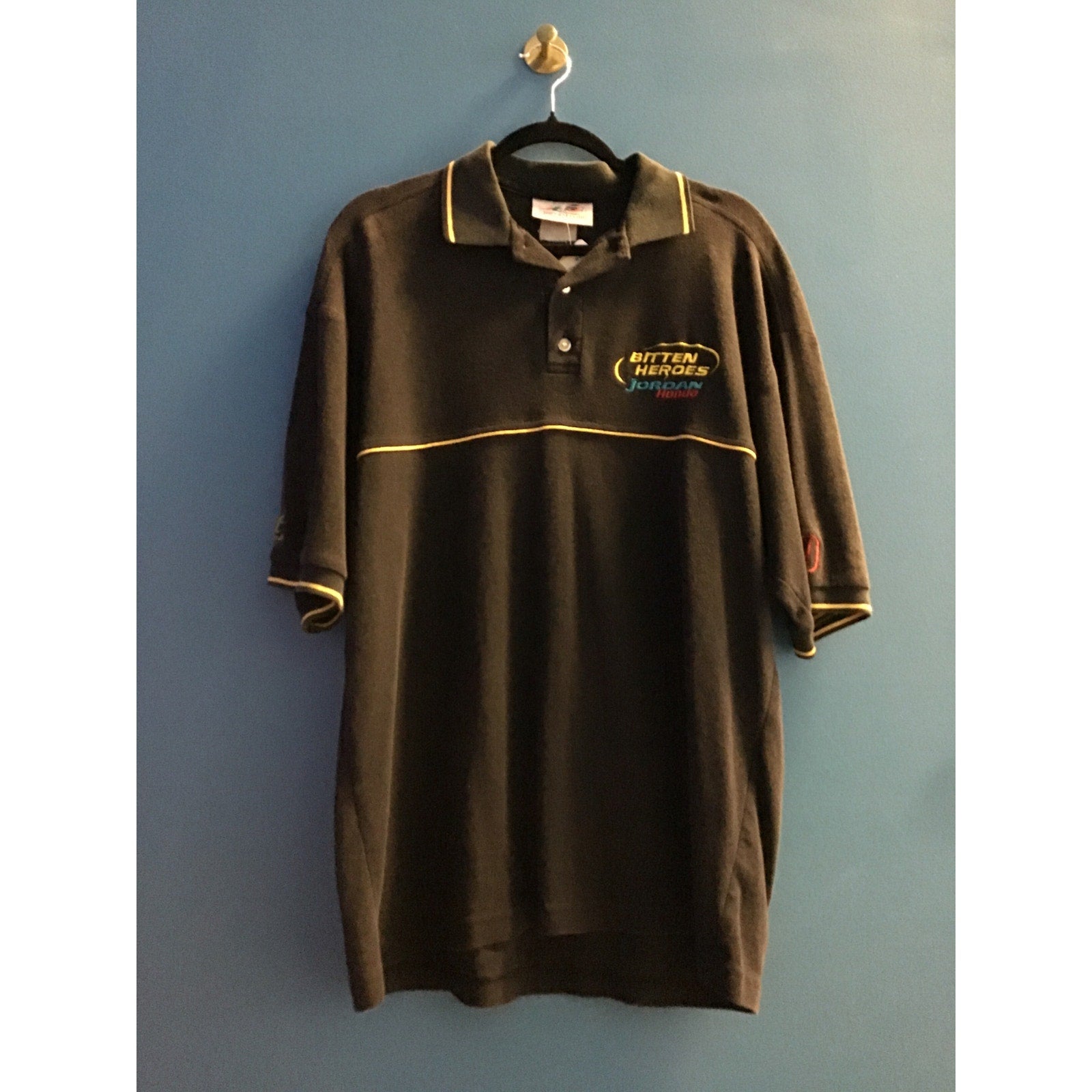 Jarno Trulli Bitten Heroes F1 Jordan Honda Embroidered Black Polo Shirt Size XL