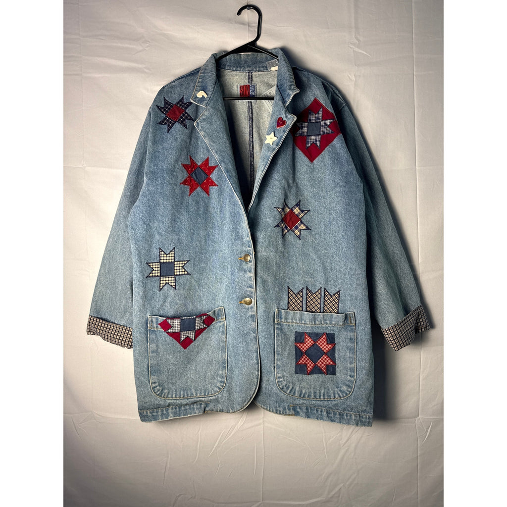 Vintage Sun Belt Denim Patchwork Two-Buttons Denim Jacket Women's Size Medium