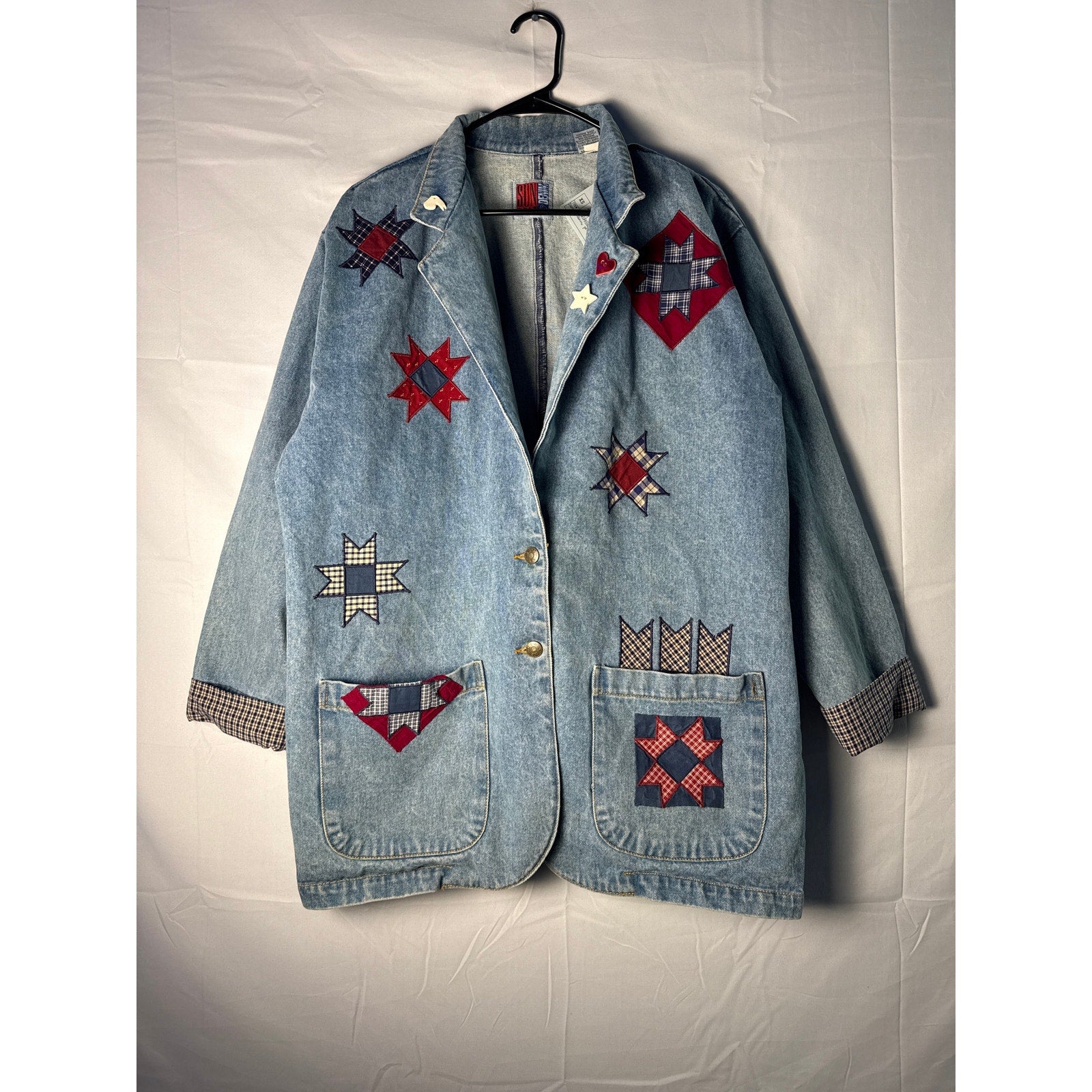 Vintage Sun Belt Denim Patchwork Two-Buttons Denim Jacket Women's Size Medium