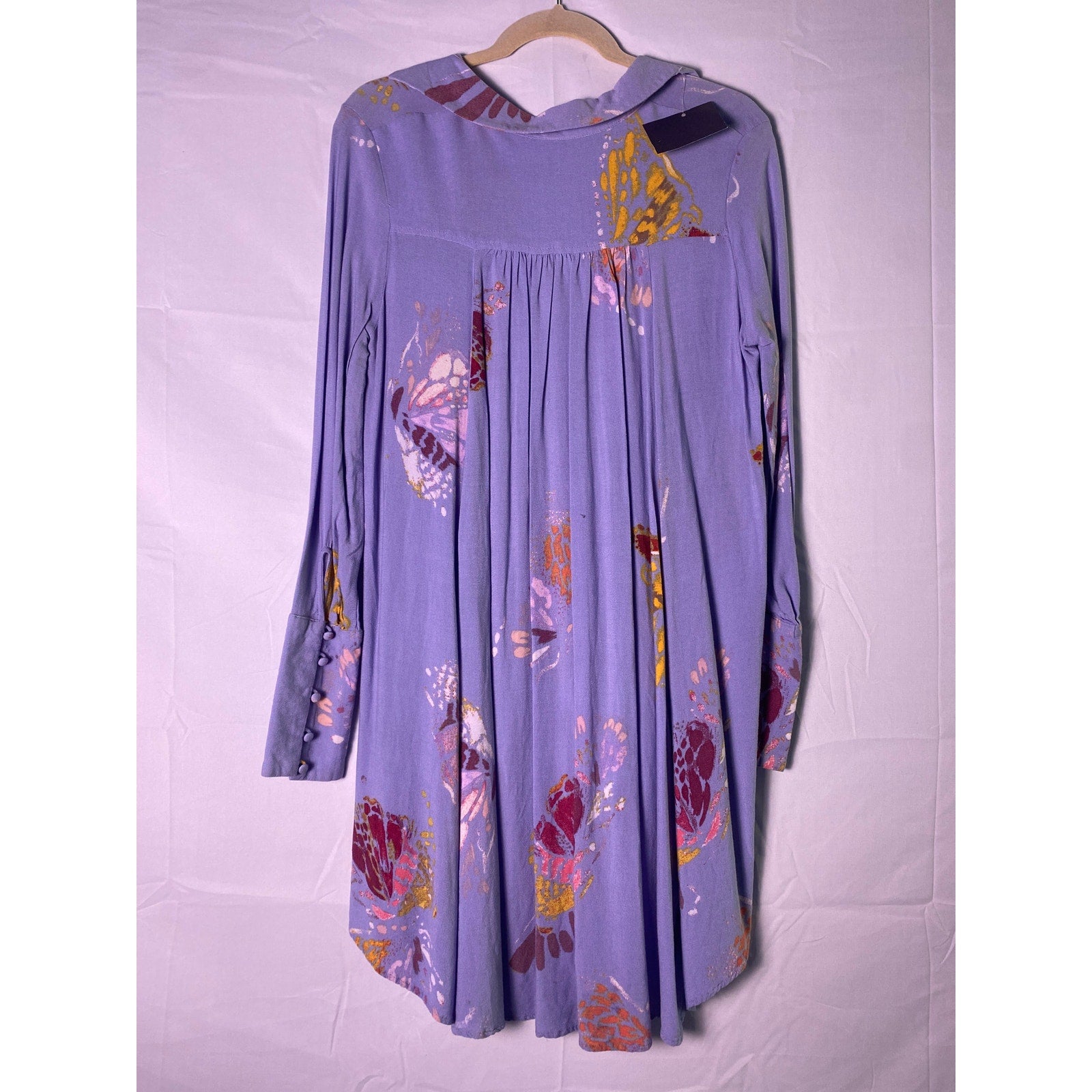 Free People Field of Butterflies Long Sleeve Blue Tunic Top Size Small