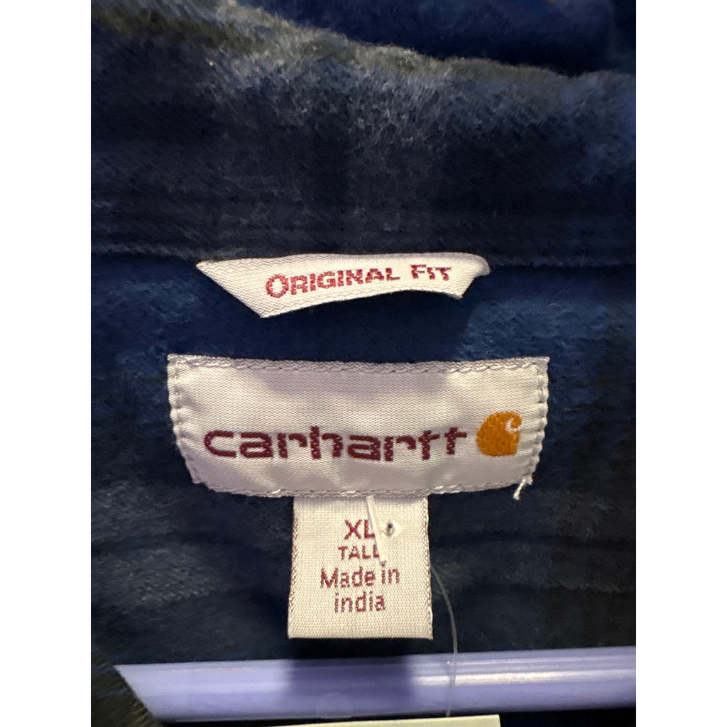 Carhartt Button Up Blue Plaid Flannel Long Sleeve Shirt Original Fit Men XL Tall