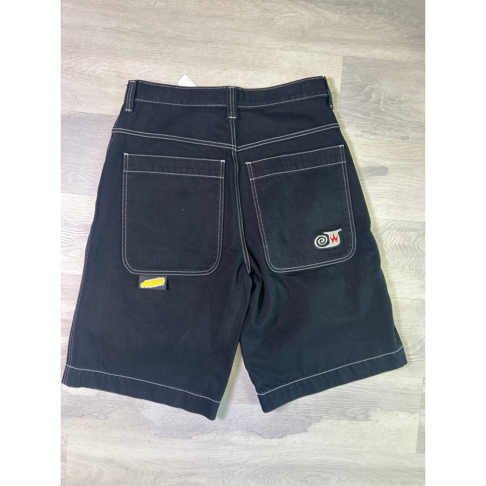 JNCO 101 Twin Cannon Shorts. 14". Black/Silver Back Pockets Men's Size 34