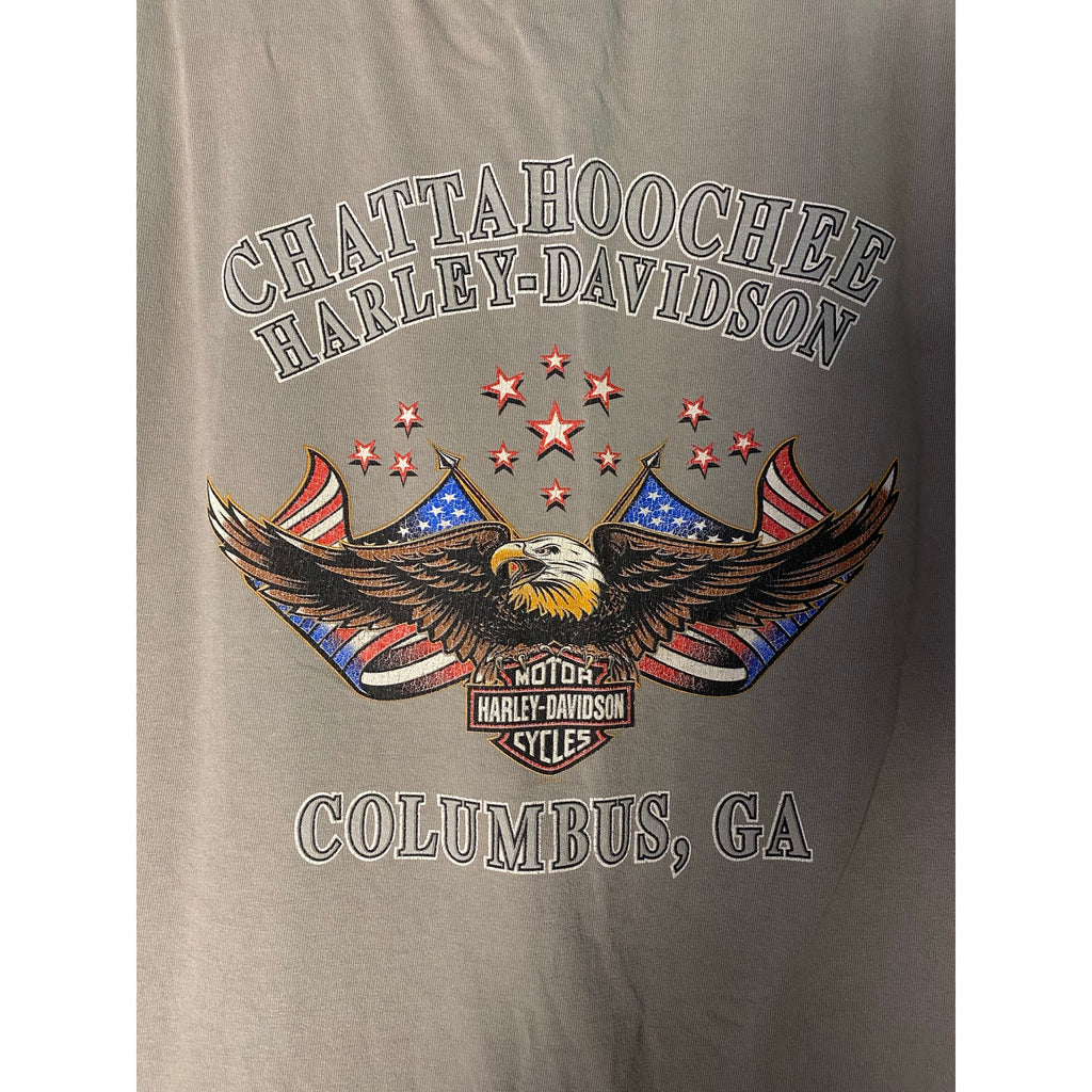 Harley Davidson 1903 Chattahoochee Columbus, CA Graphic Print Gray Shirt L/XL