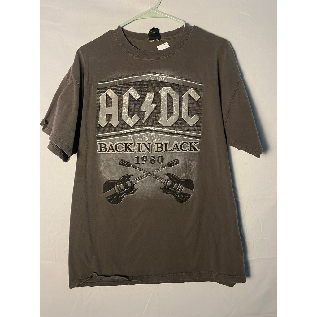 Y2K Vintage AC DC Shirt Back In Black 1980 Anthill Graphic Tee Gray Shirt Medium