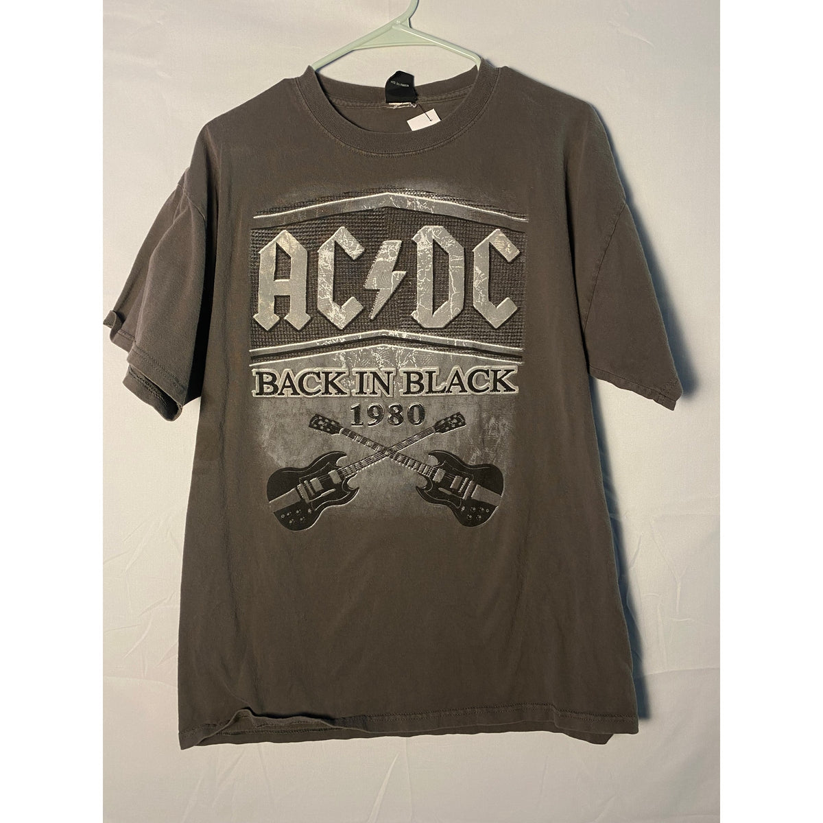 Y2K Vintage AC DC Shirt Back In Black 1980 Anthill Graphic Tee Gray Shirt Medium