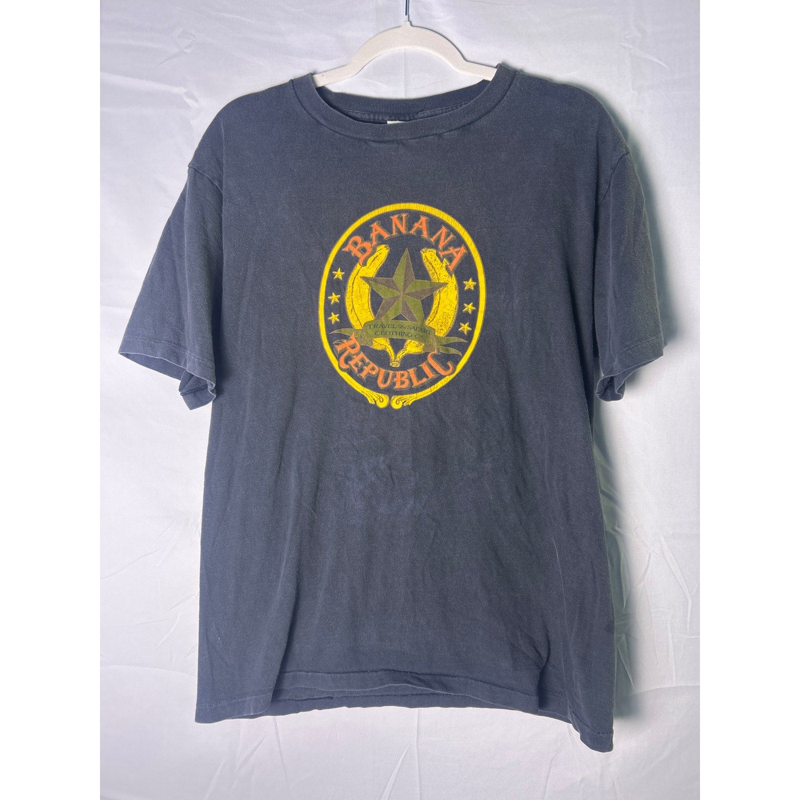 Vintage 90s Banana Republic Print Black T-shirt Men's Size Large