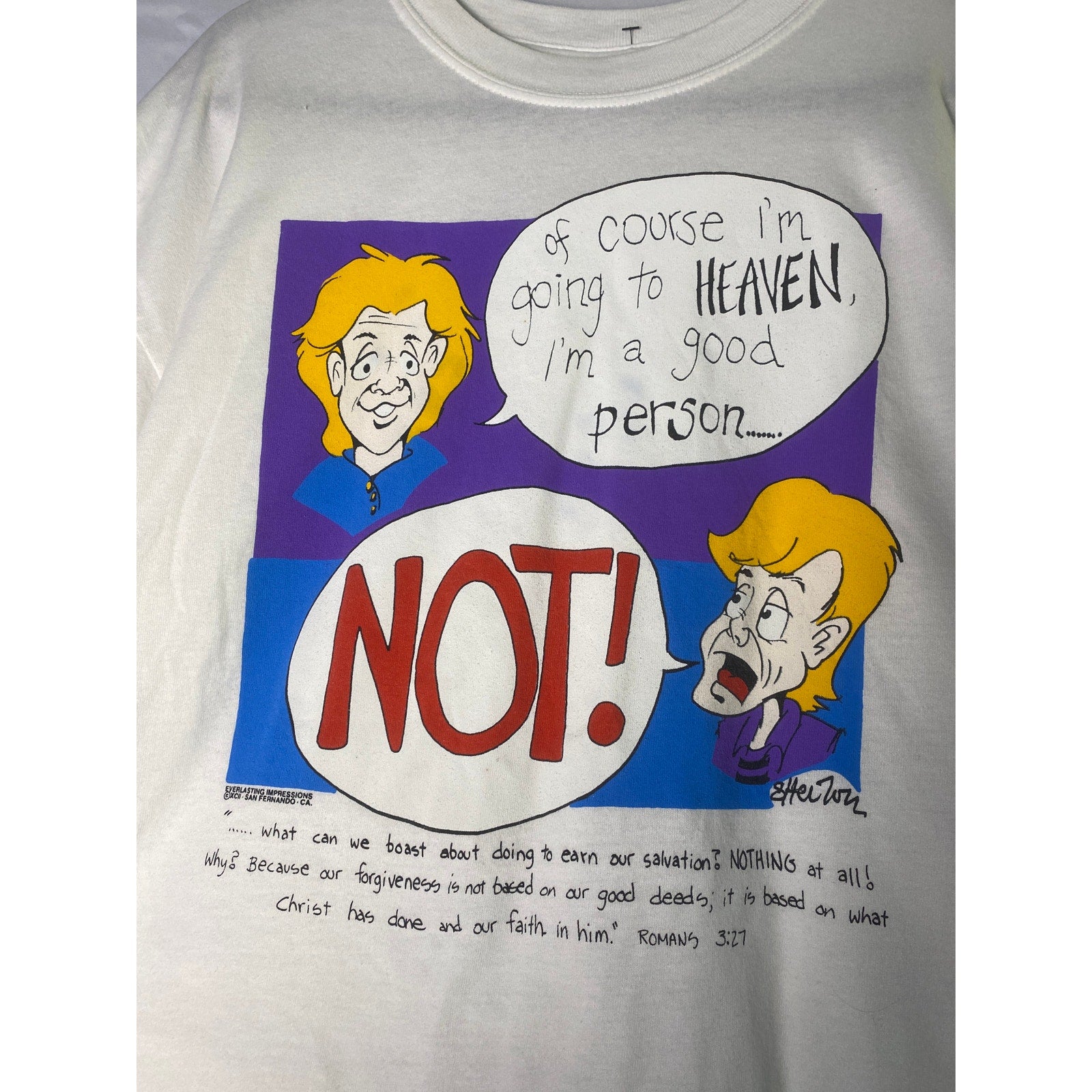 Gildan Heaven Funny Conversation Graphic Print White Shirt Men's Size XL