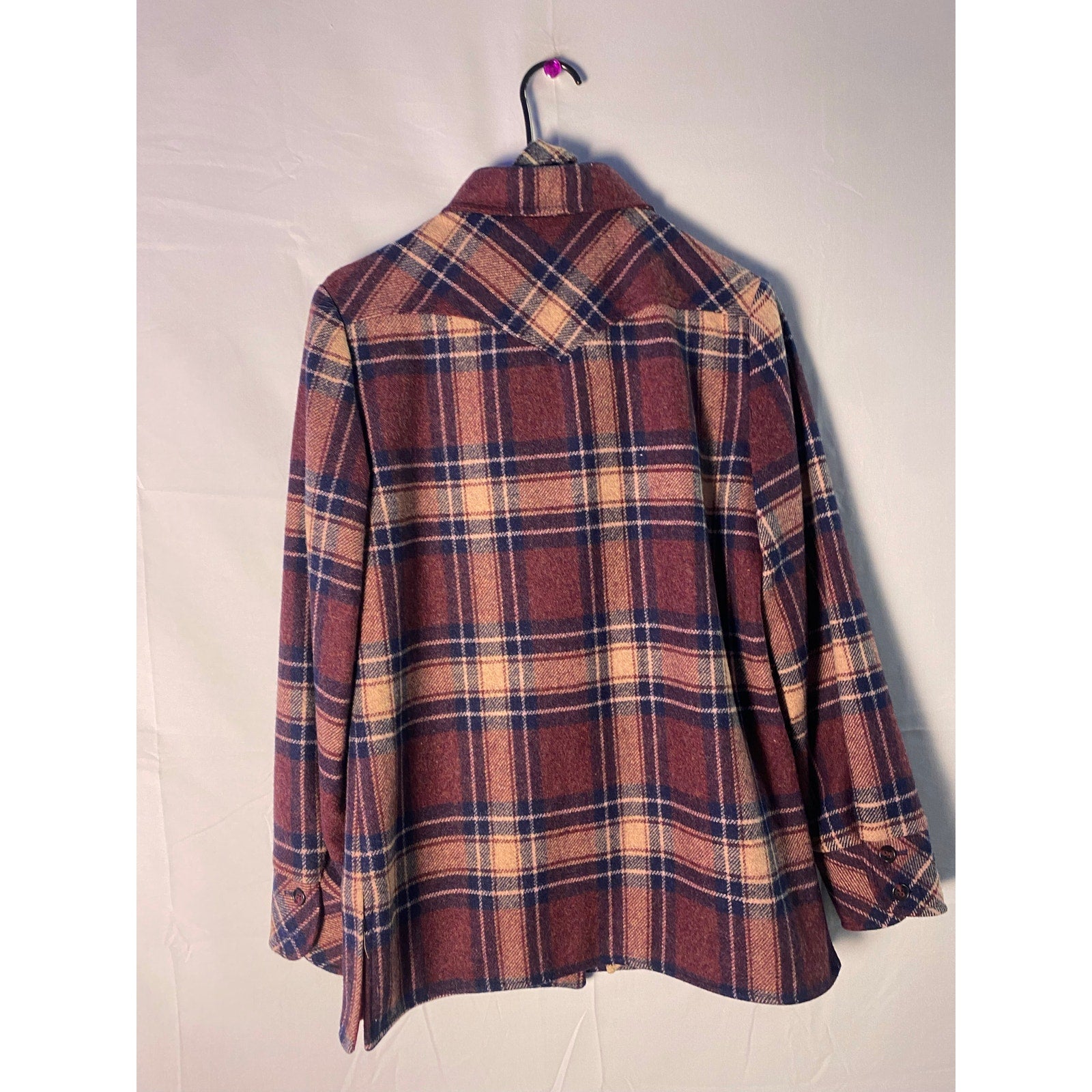 Vintage Burgundy Navy Cream Plaid Button Up Peacoat Jacket Women's Medium