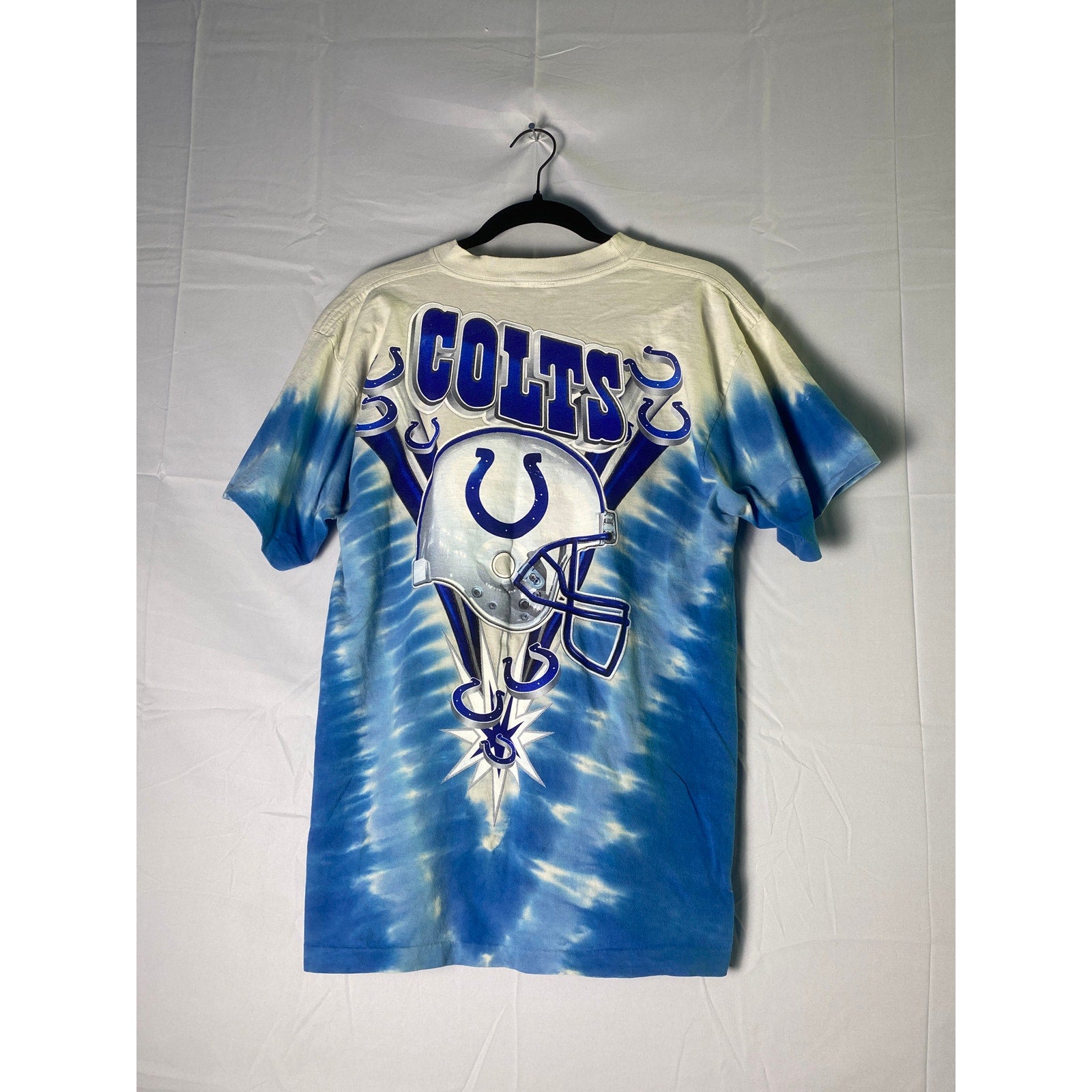Vintage 90s Indianapolis Colts NFL All Over Print Graphic Shirt White Blue S/M?