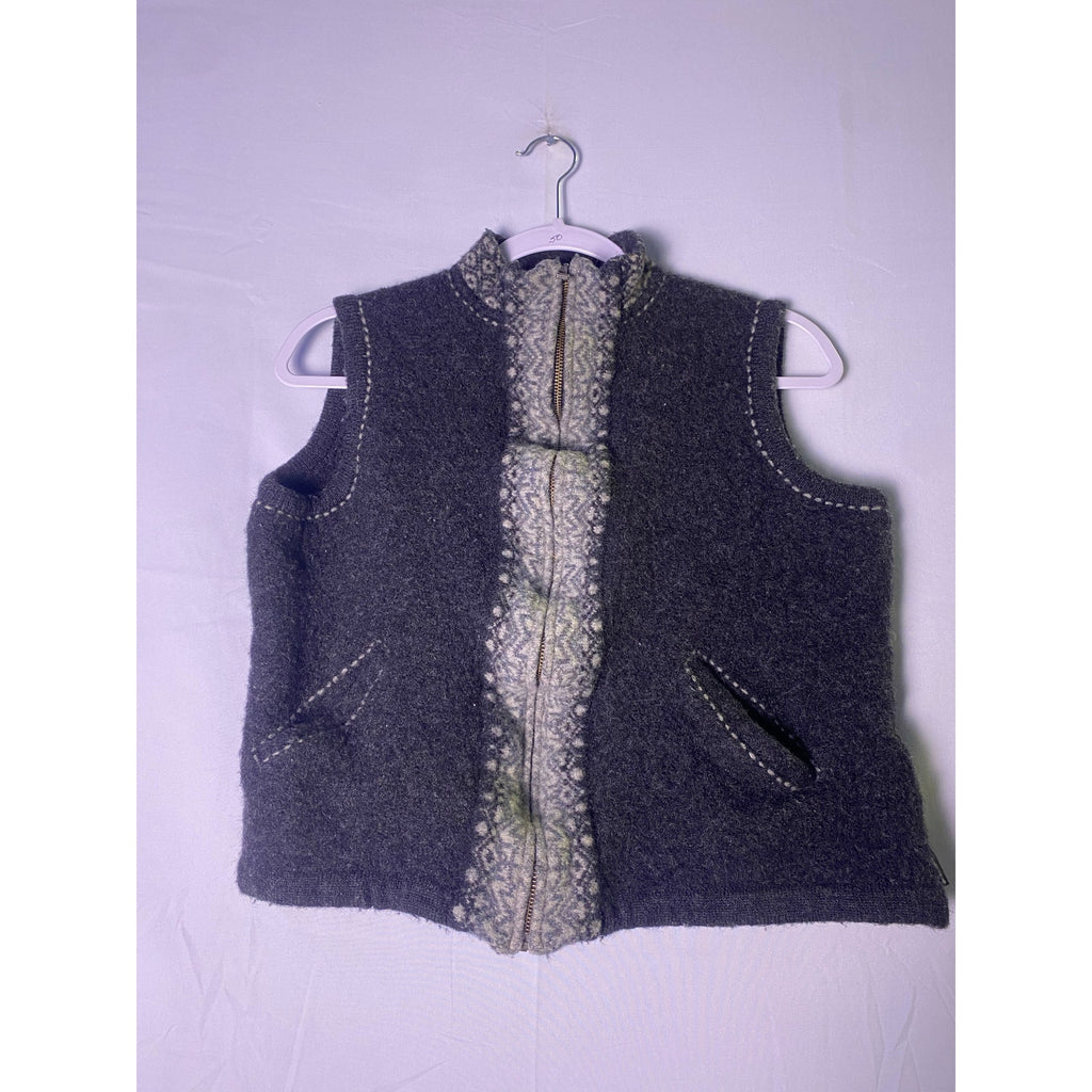 Woolrich Wool Gray Full Zip Vest Sweater Fair Isle Front Pockets Women's S/M