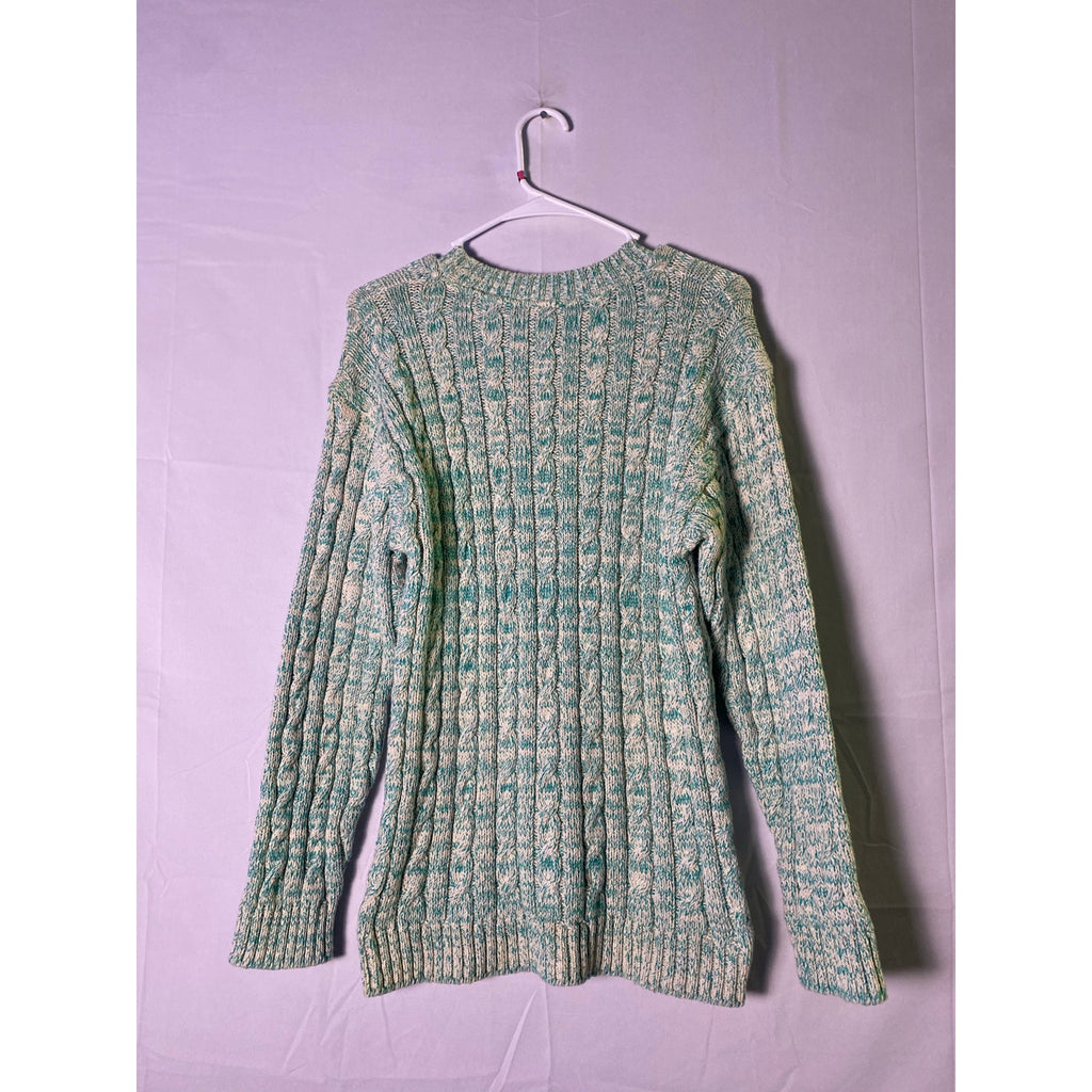 Vintage Lisa D’ White Green Cable-Knit Pullover Sweater Women's Size S/M
