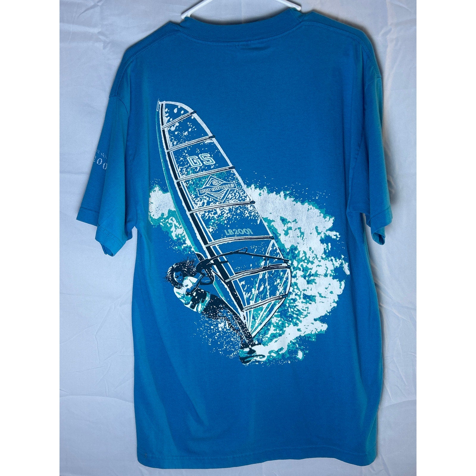 Ride The Wave 2001 Windsurf Tee Blue Shirt Crewneck Men's Size XL