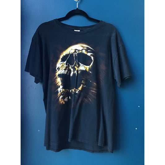 Fruit of the Loom Halloween Skull Print Black Shirt Men's Size Large
