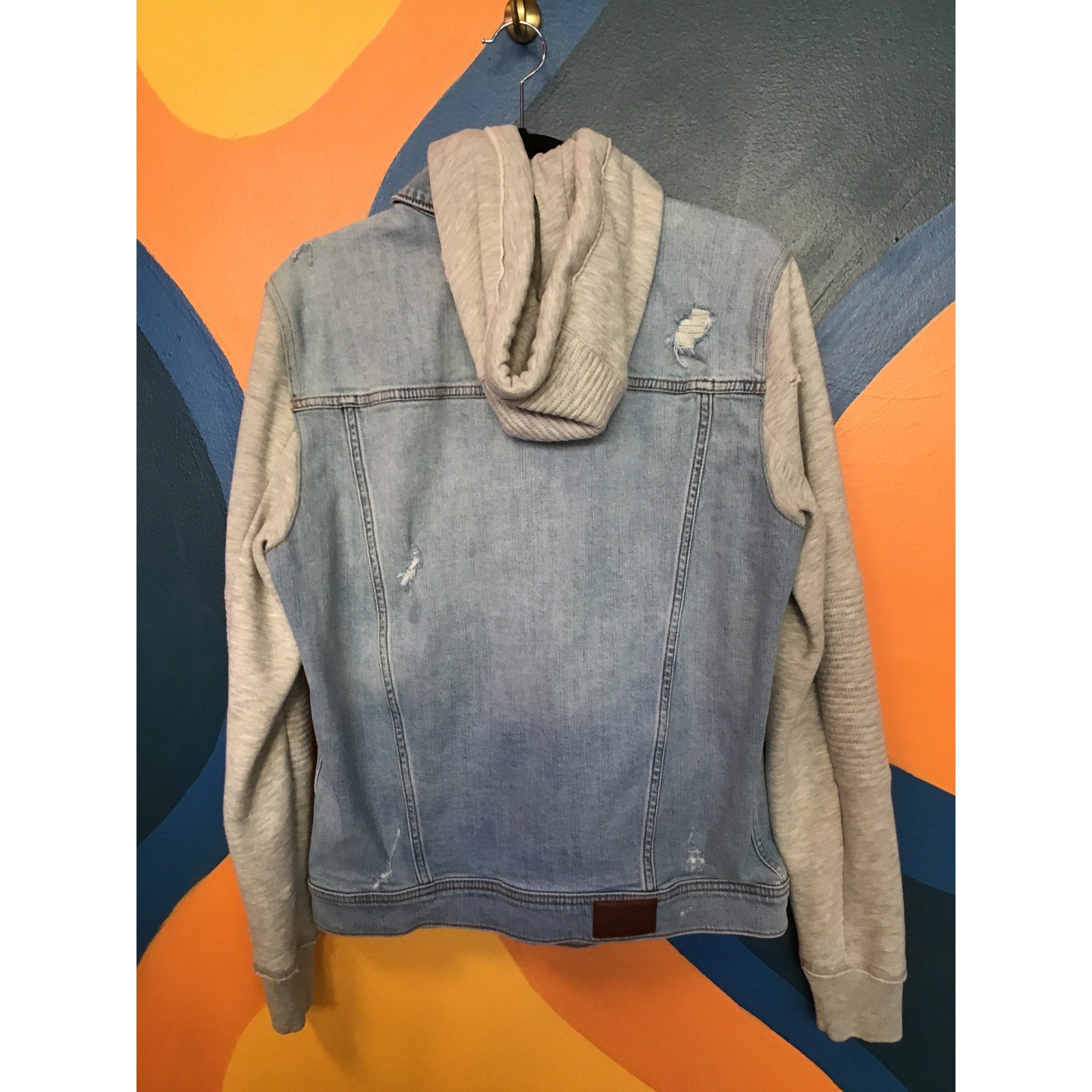 Hollister Button Up Blue Denim Hoodie Jacket Distressed Men's Size Medium