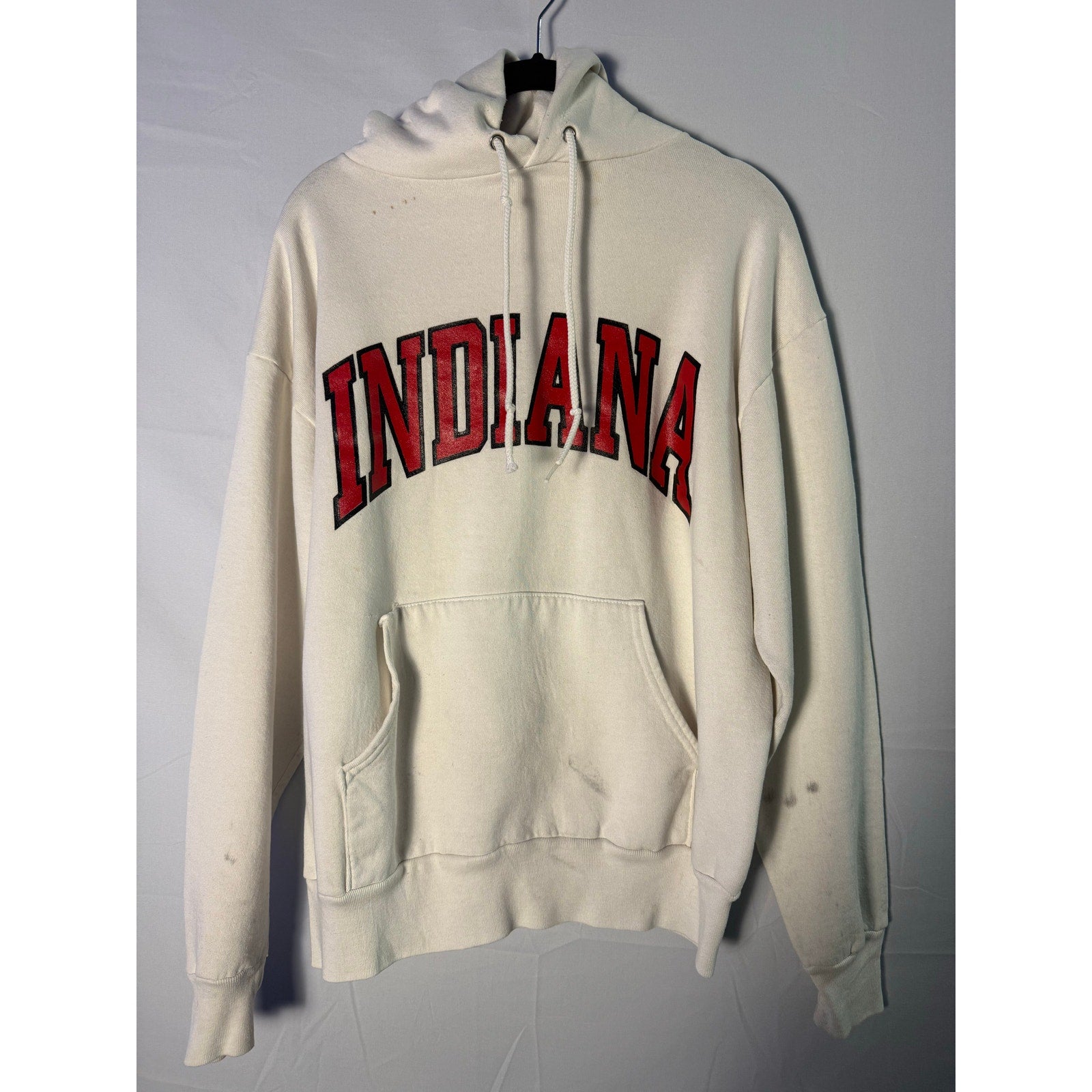 Vintage IU INDIANA Graphic Print White Pullover Hoodie Women's Size Large