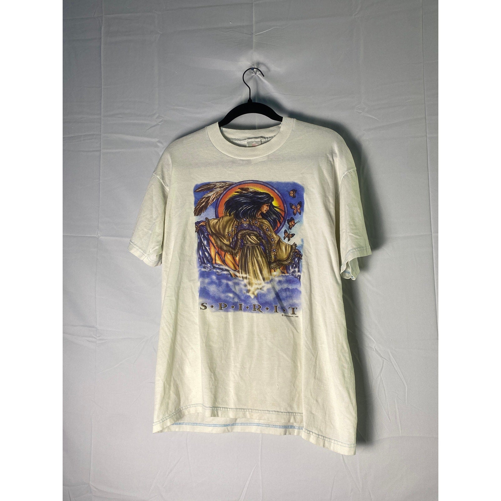 Vintage Fruit of the Loom Wildlife Native Spirit White T-Shirt Size Large