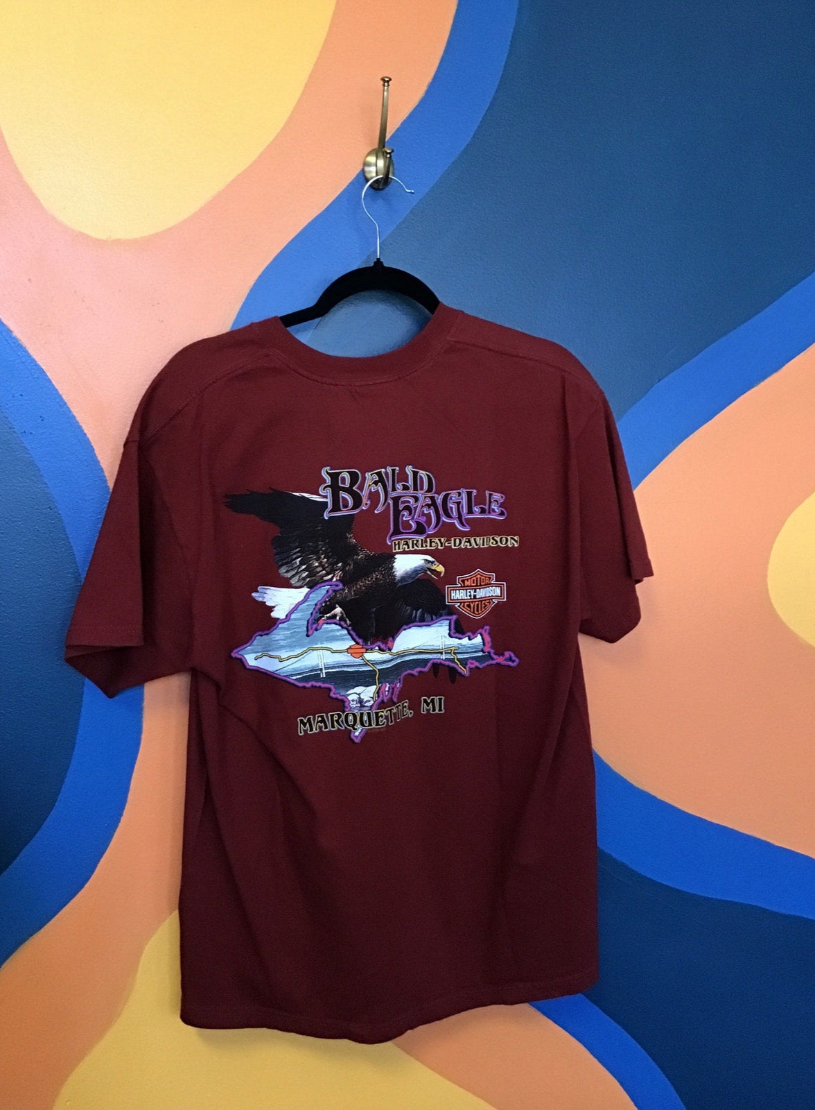 Harley Davidson Motorcycles Bald Eagle Marquette, MI Graphic Red Shirt Large