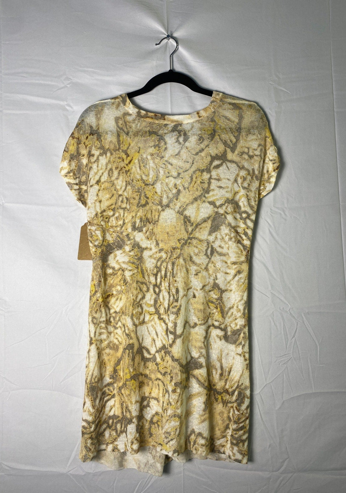 Beige Cream Gray Allover Print Lightweight Short Sleeve Button Up Cardigan Small