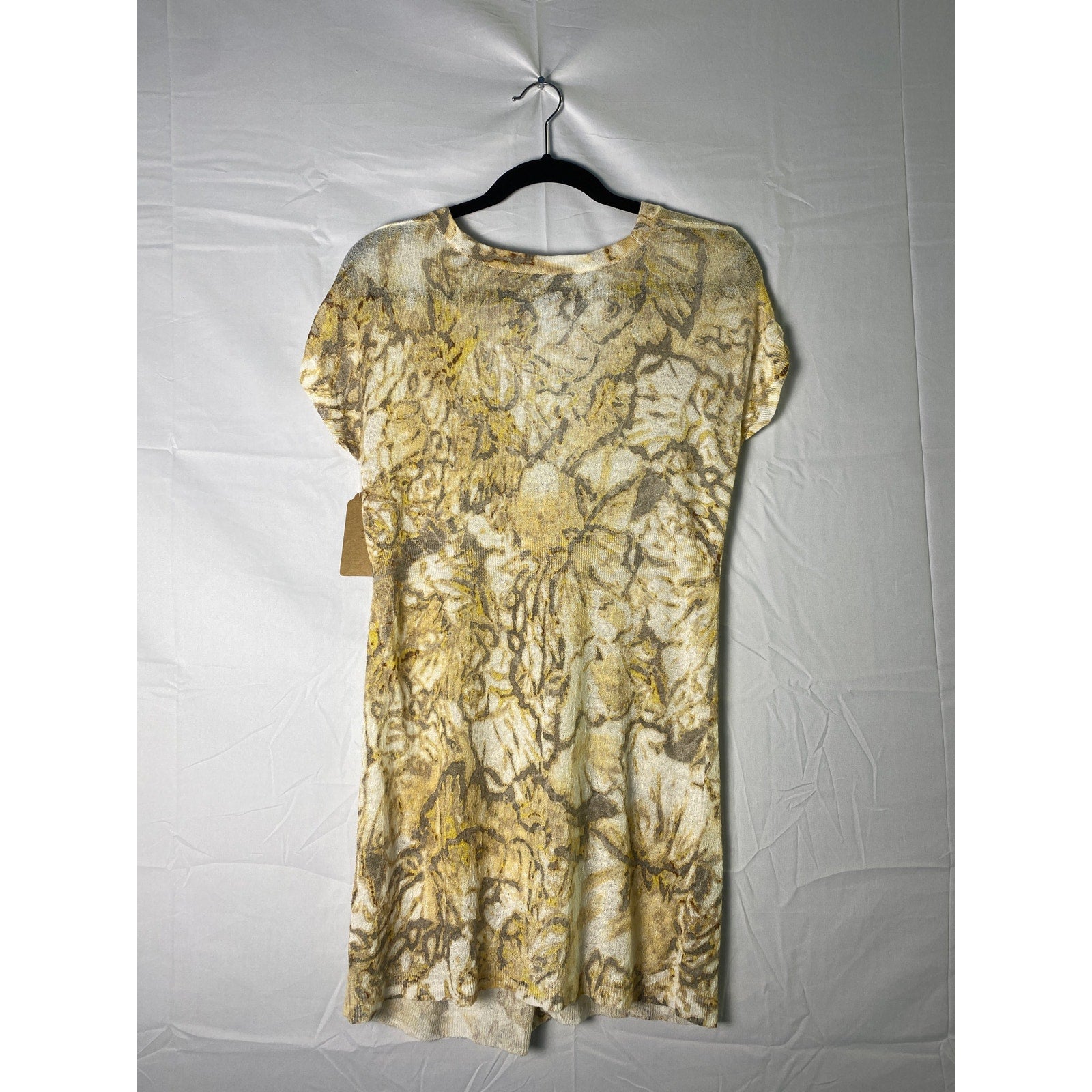 Beige Cream Gray Allover Print Lightweight Short Sleeve Button Up Cardigan Small
