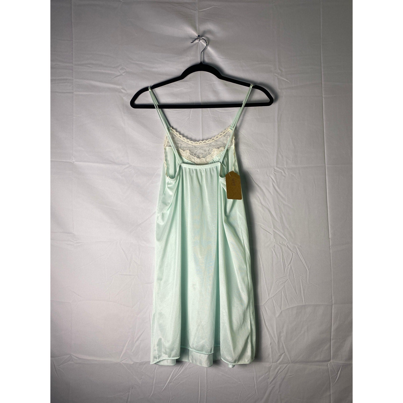 Vintage Blue White Floral Lace Silk Midi Slip Dress Nightdress Womens Size Small