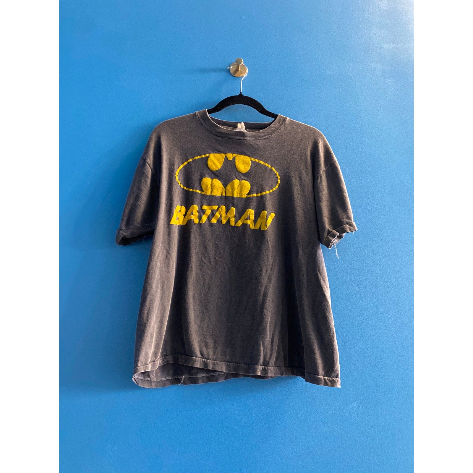Vintage BATMAN Logo Graphic Print Black Shirt Single Stitch Men's Size