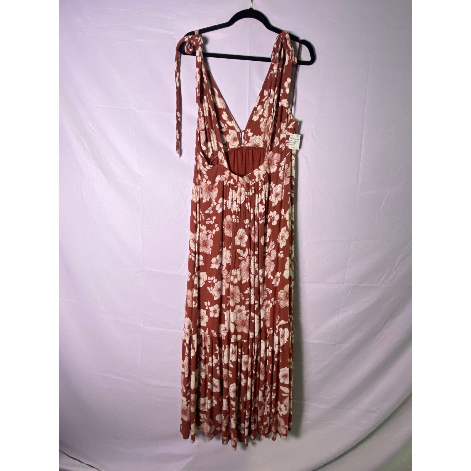 Abercrombie & Fitch Rust Orange Cream Floral Tie-Strap Maxi Dress Large Tall