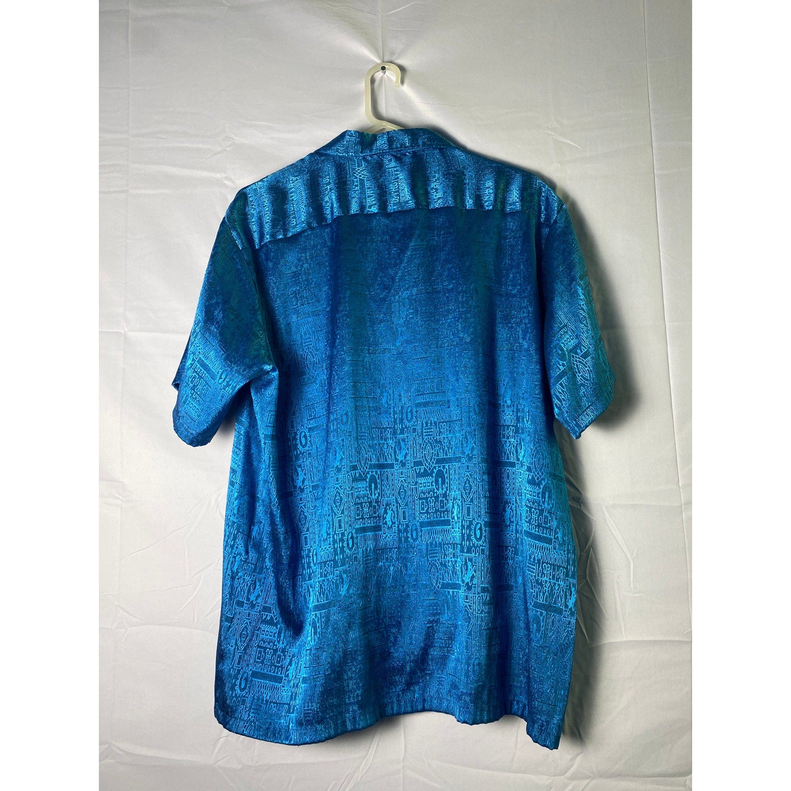 Vintage THAI SILK Blue Button Up Short Sleeve Men's Size XL