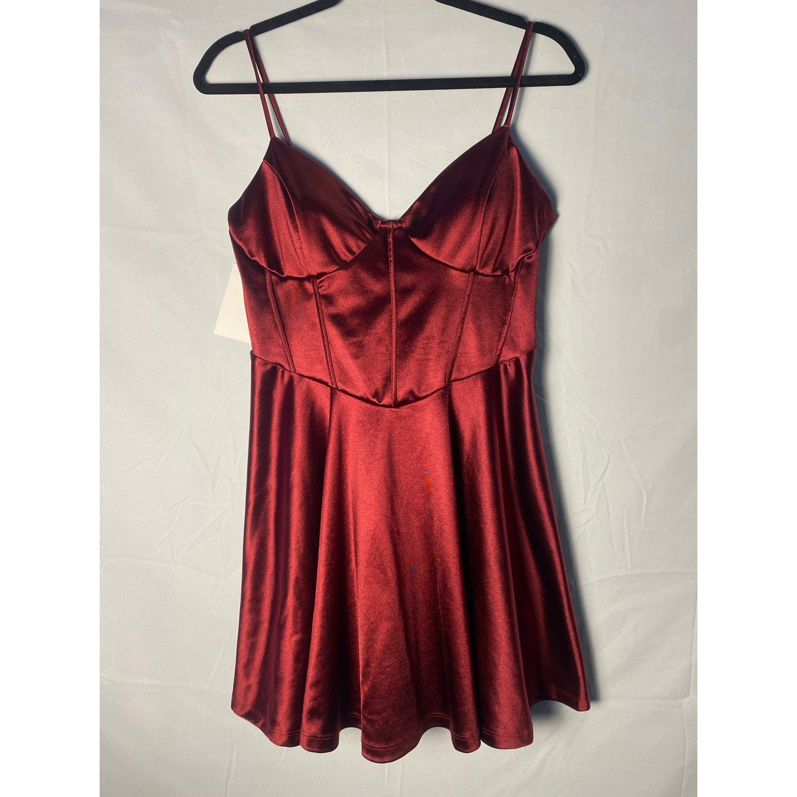 Stretch Satin Corset Mini Dress Maroon Red Women's Large Party Formal Sweetheart