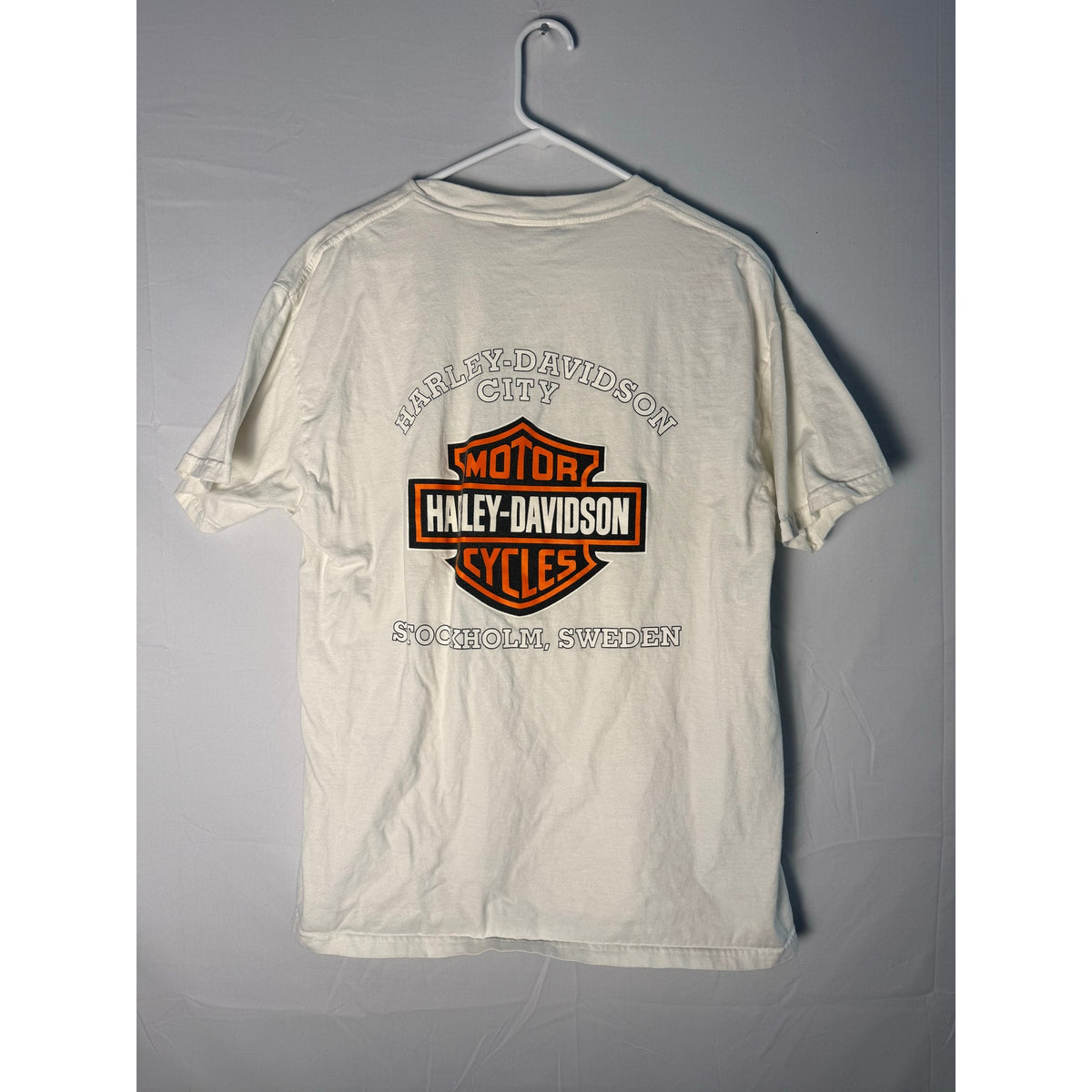 Harley Davidson Stockholm Sweden Print White T-shirt Men's Size Large