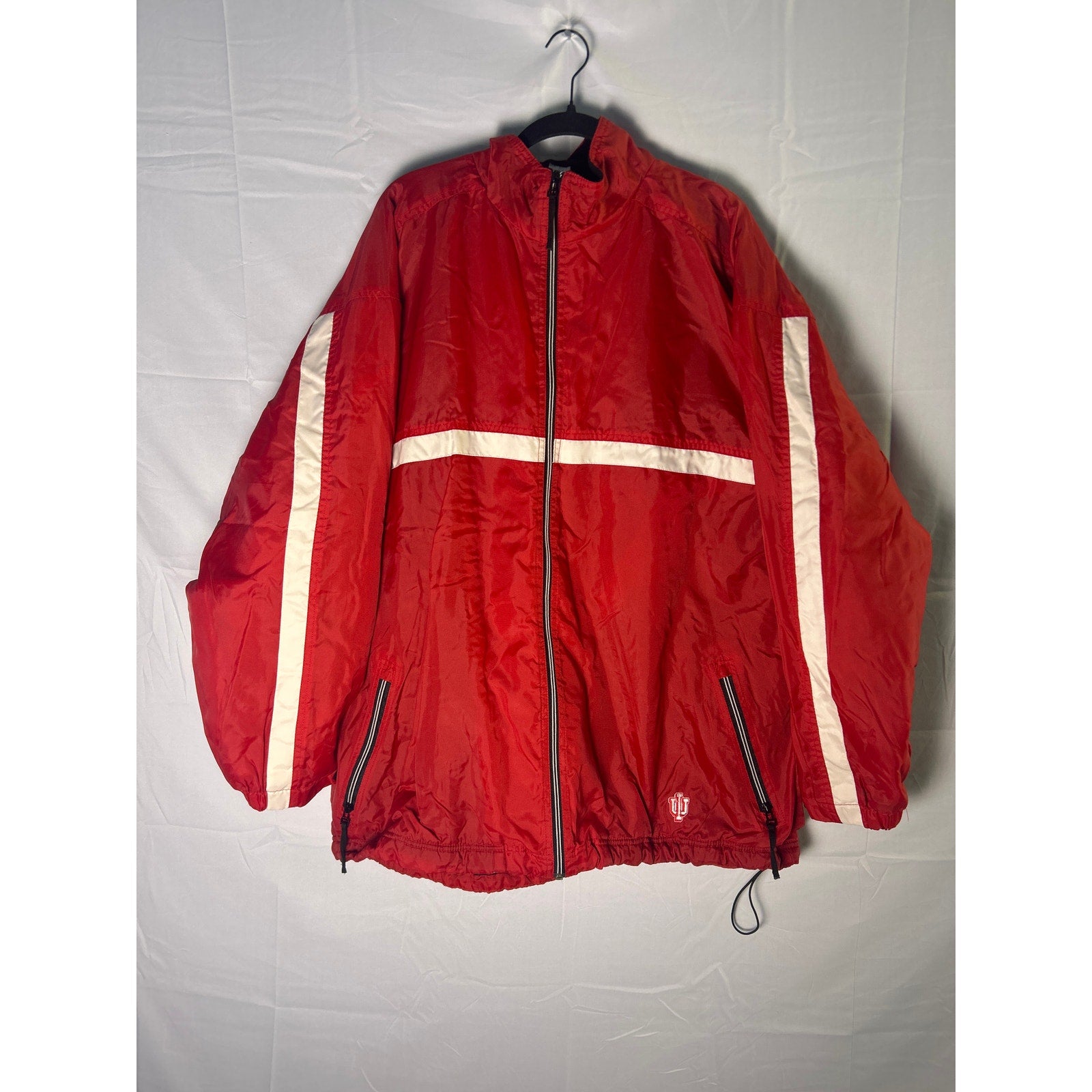 Vintage IU Indiana University Windbreaker Jacket Full Zip Red W/ Pockets 2XL