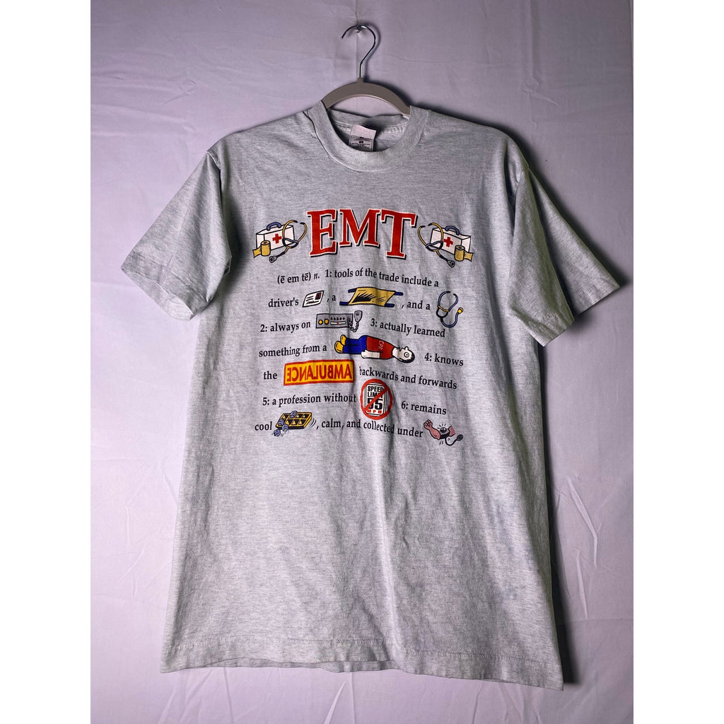 Vintage Fruit of the Loom EMT Graphic Print Gray T-Shirt Men's Size Large