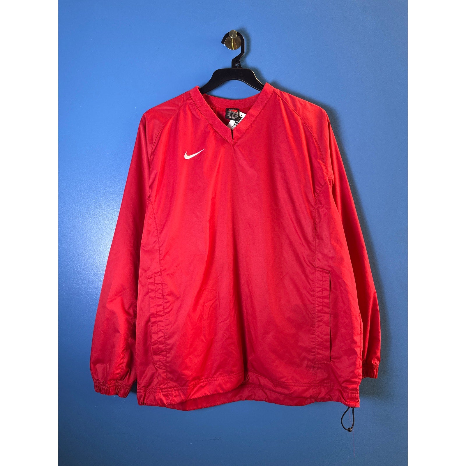 90s Vintage Nike Red V-Neck Pullover Windbreaker Jacket Logo Print Mens Medium