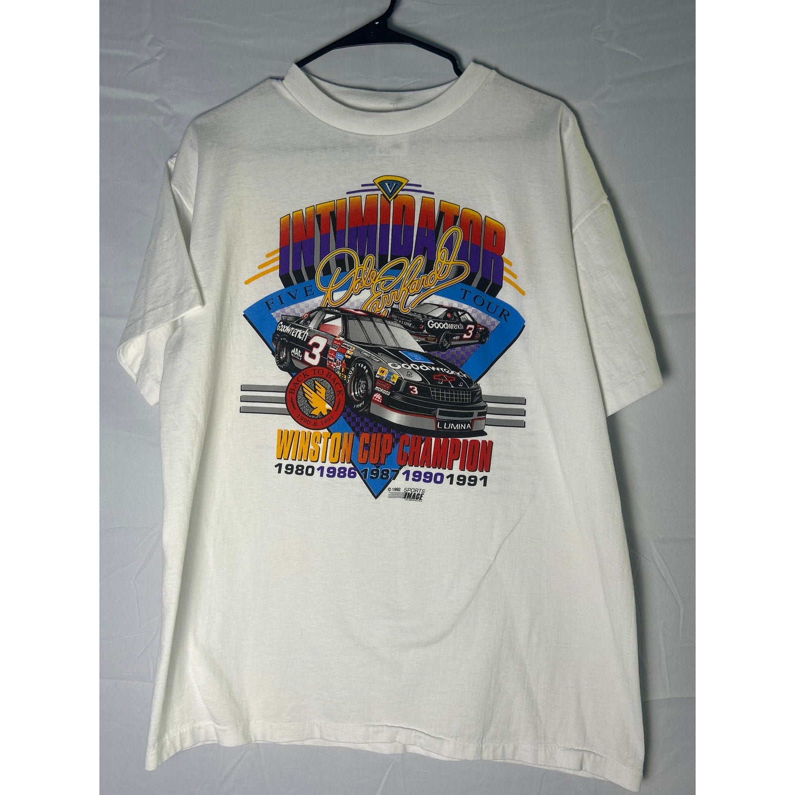 Vintage '92 Intimidator Tour NASCAR Dale Earnhardt Winston Cup White Shirt Large