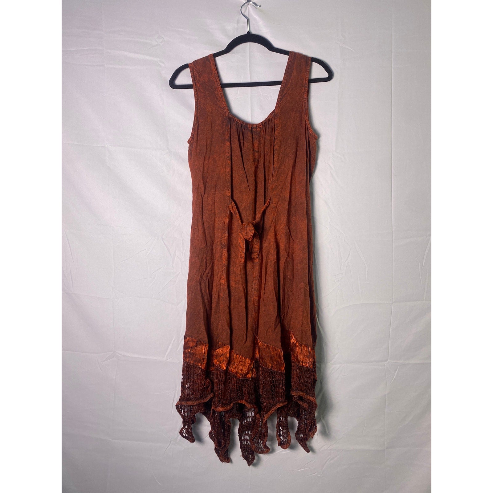 Vintage All That Jazz Red Handkerchief Hem Embroidered Dress Large (Marked OS)
