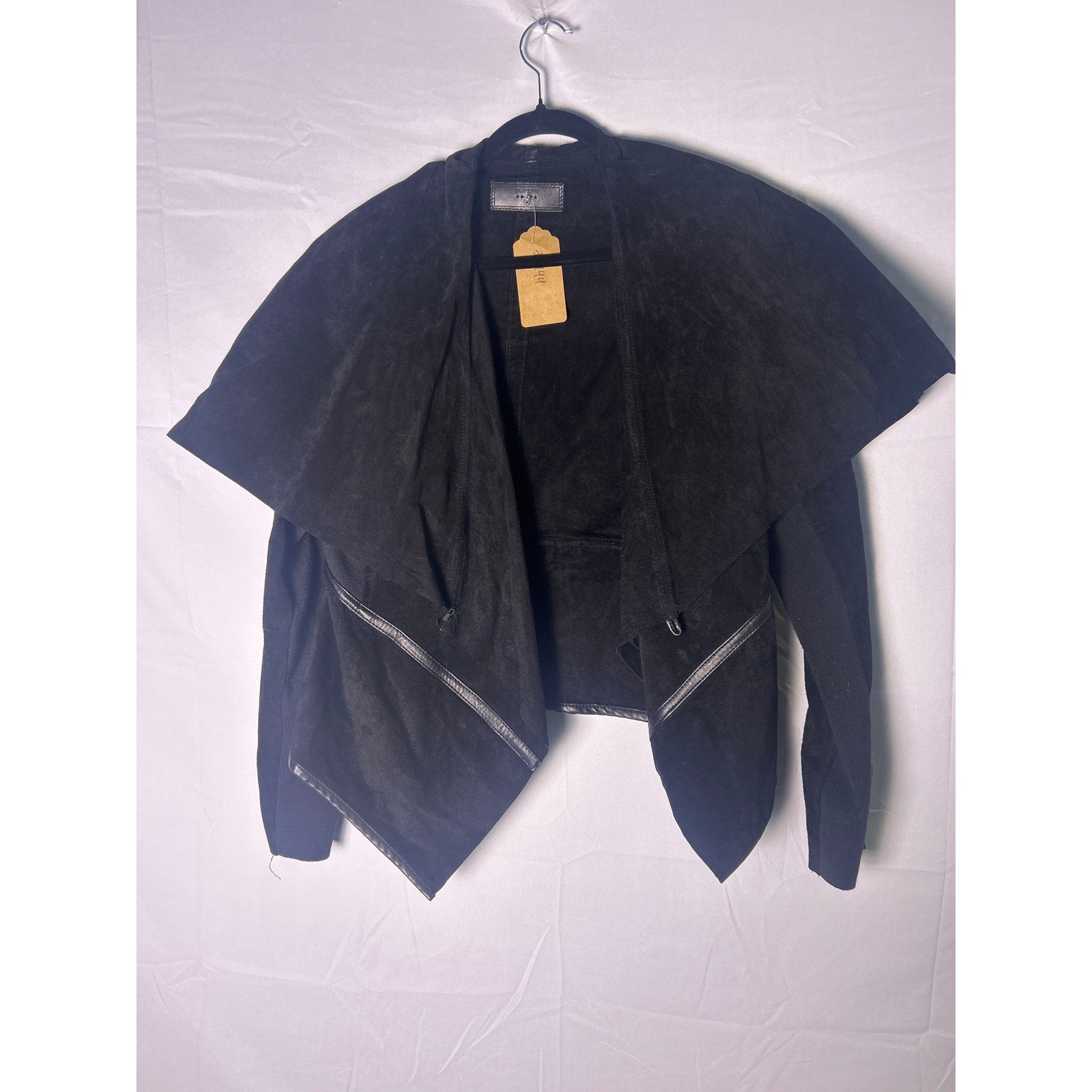 Blank NYC Modern Black Suede Drape Cardigan Jacket Women's Size Large