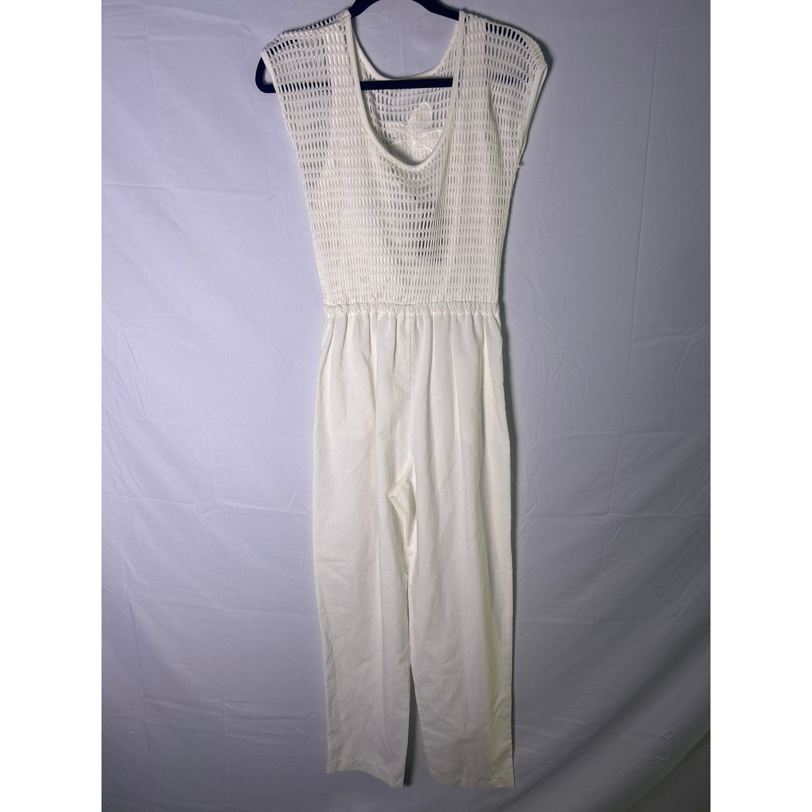 Vintage Mister Noah White Crochet Jumpsuit Women's Size Medium