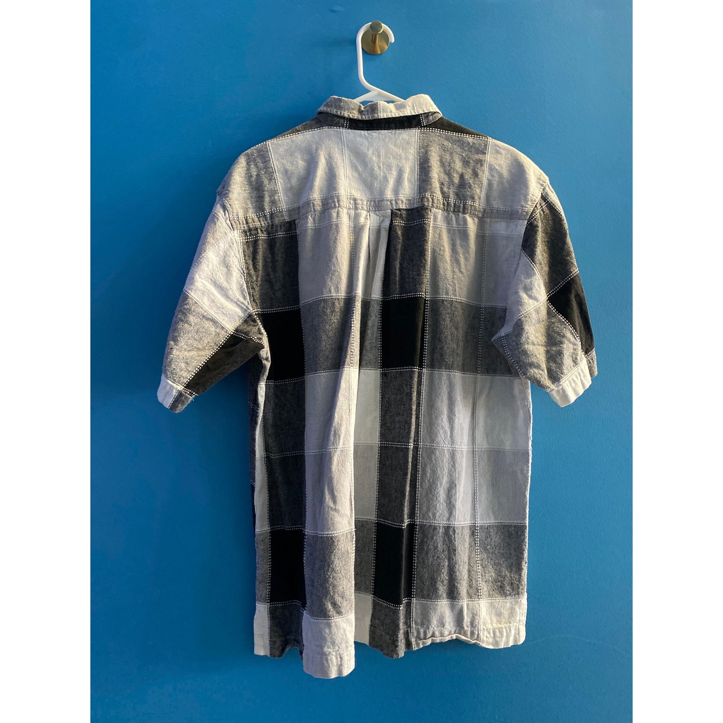 Von Dutch Light Blue Black Plaid Button Up Short Sleeve Shirt Men's Size Large