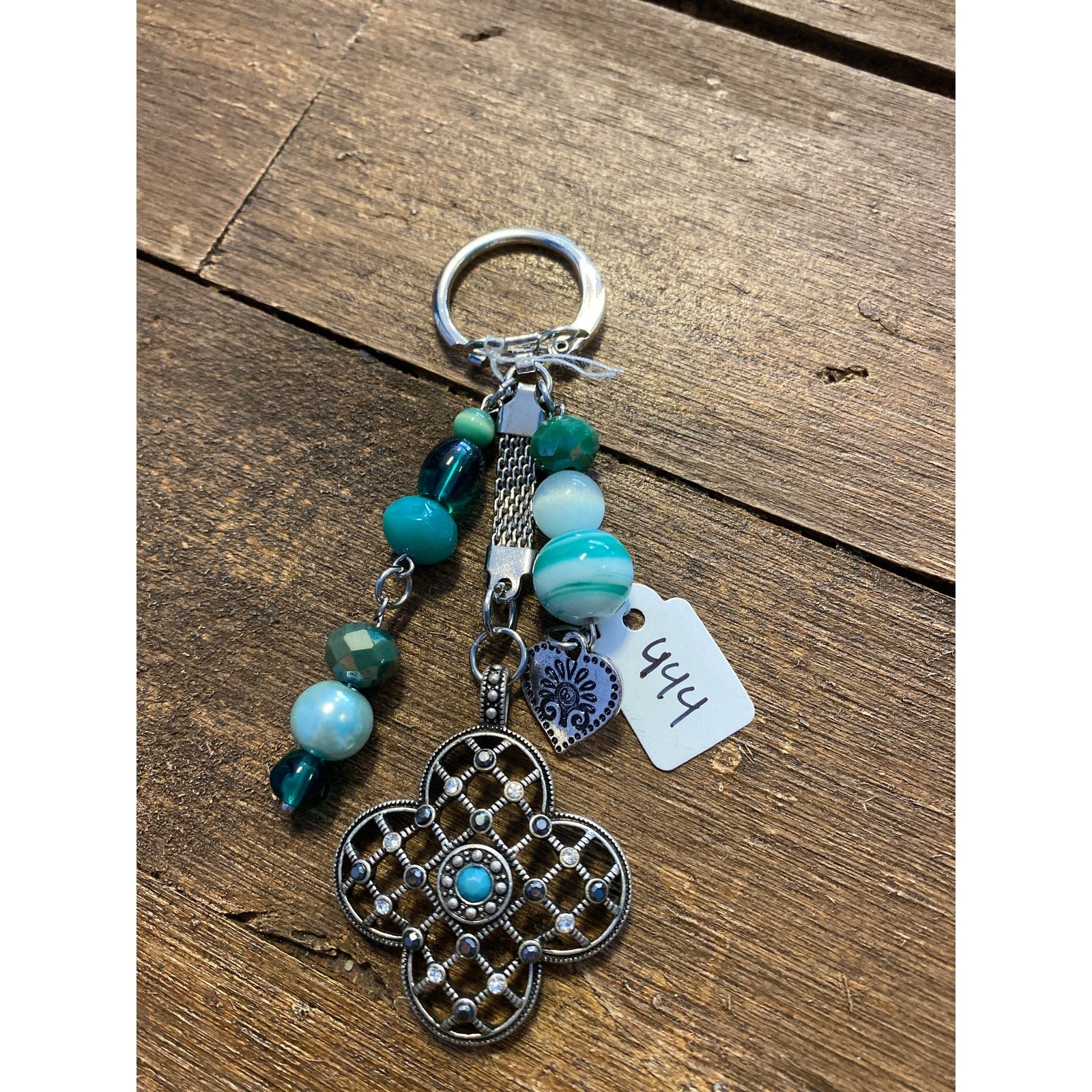 Upcycled Turquoise and Silver Purse Charms Keychain