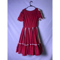 Vintage 70s Red Handmade A-line Ruffled Dress Square Neck Bust 33" &nbsp;Waist 31"