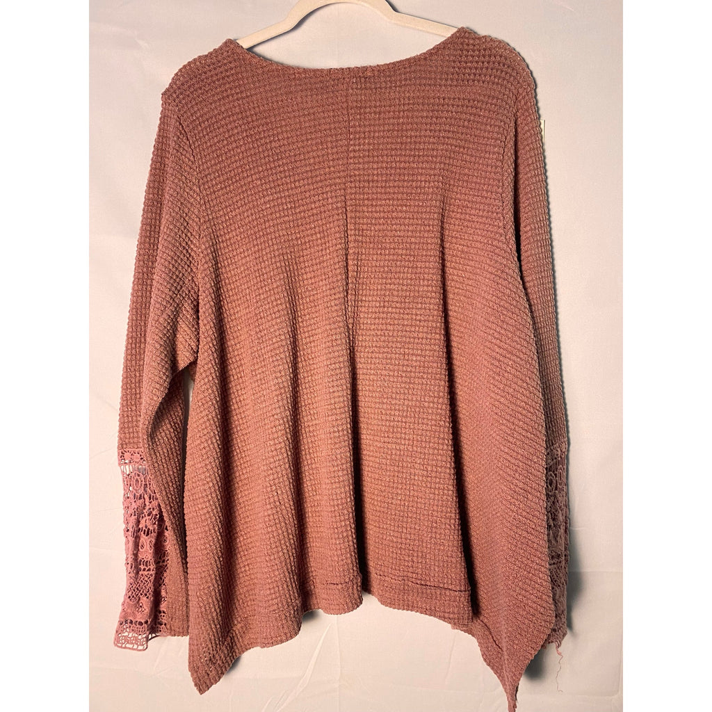 Venus Mauve Waffle Knit Thermal Sweater V-neck Women's Plus Size 3XL